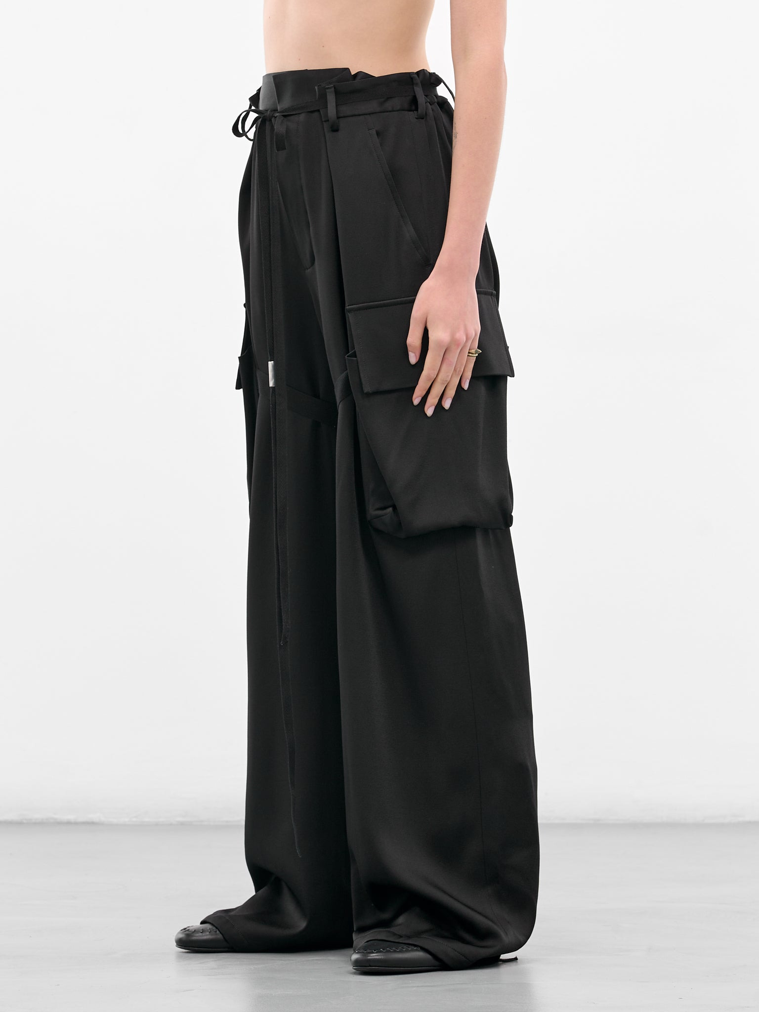 Black Fressa Satin Cargo Pants - 2
