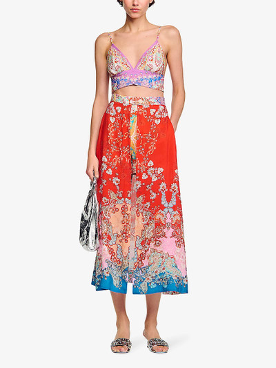 Sandro Floral-print two-layer woven maxi skirt outlook