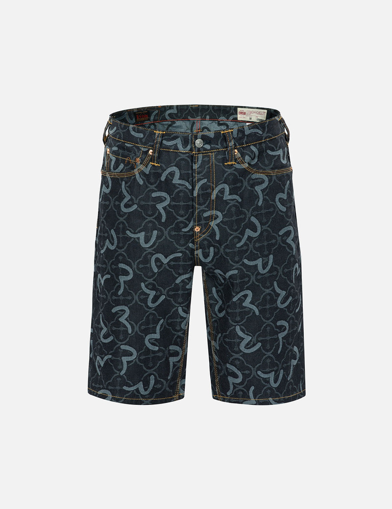 ALLOVER SEAGULL AND KAMON JACQUARD REGULAR FIT DENIM SHORTS 1