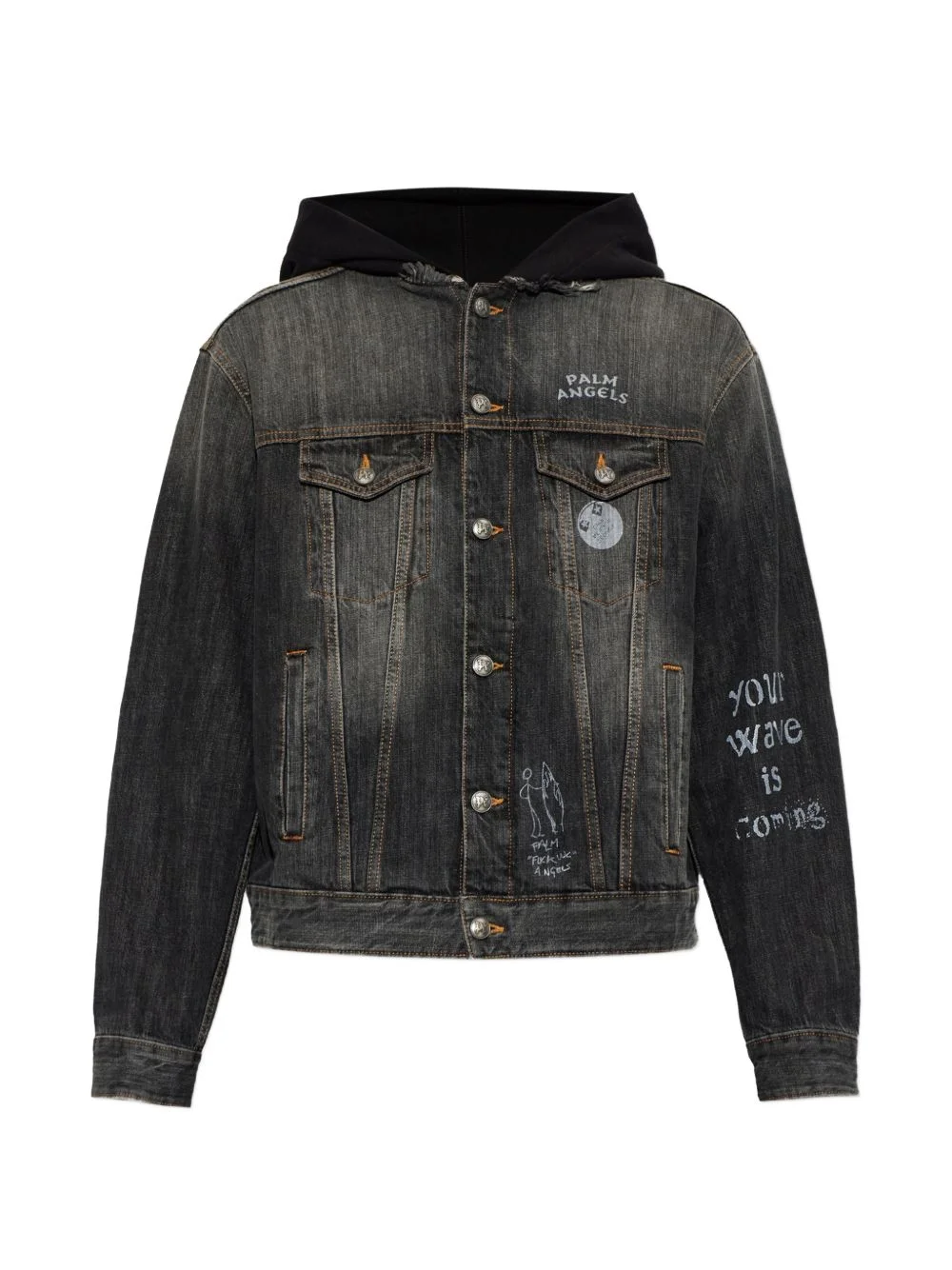 graphic-print hooded denim jacket - 1