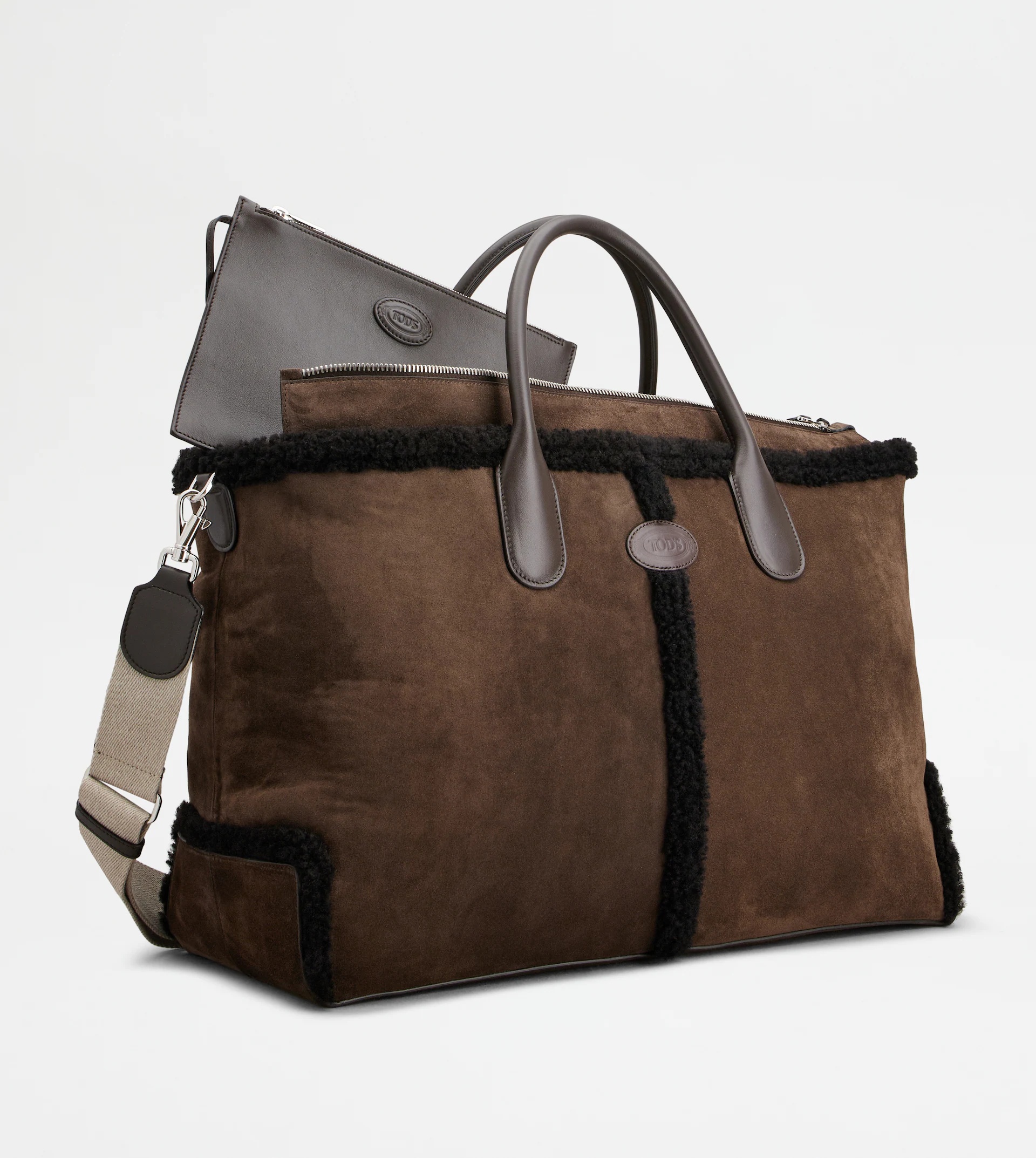 TOD'S DI BAG IN SUEDE AND SHEARLING LARGE - BROWN - 3