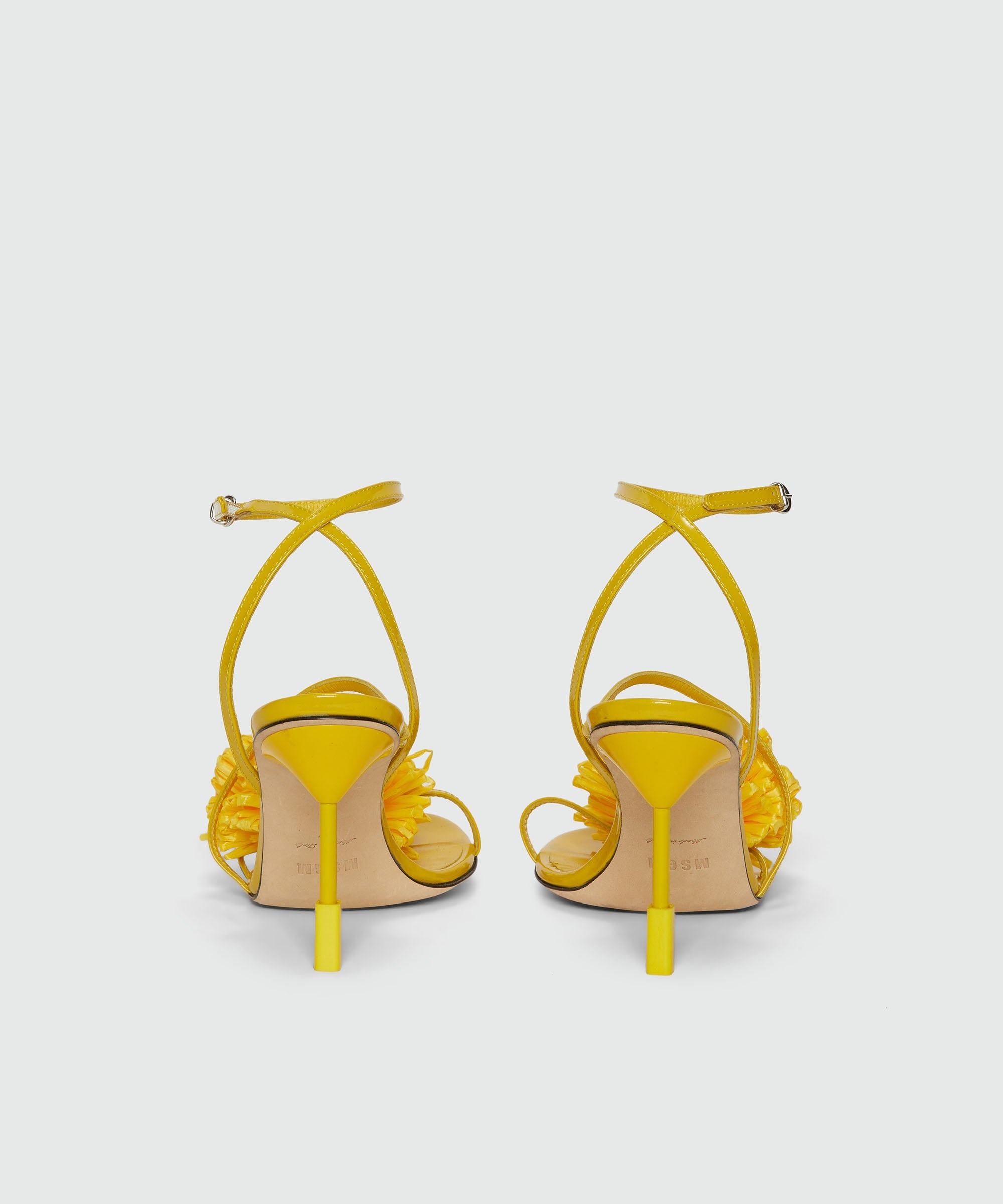 Yellow patent leather sandals with raffia detail and iconic MSGM heel - 2