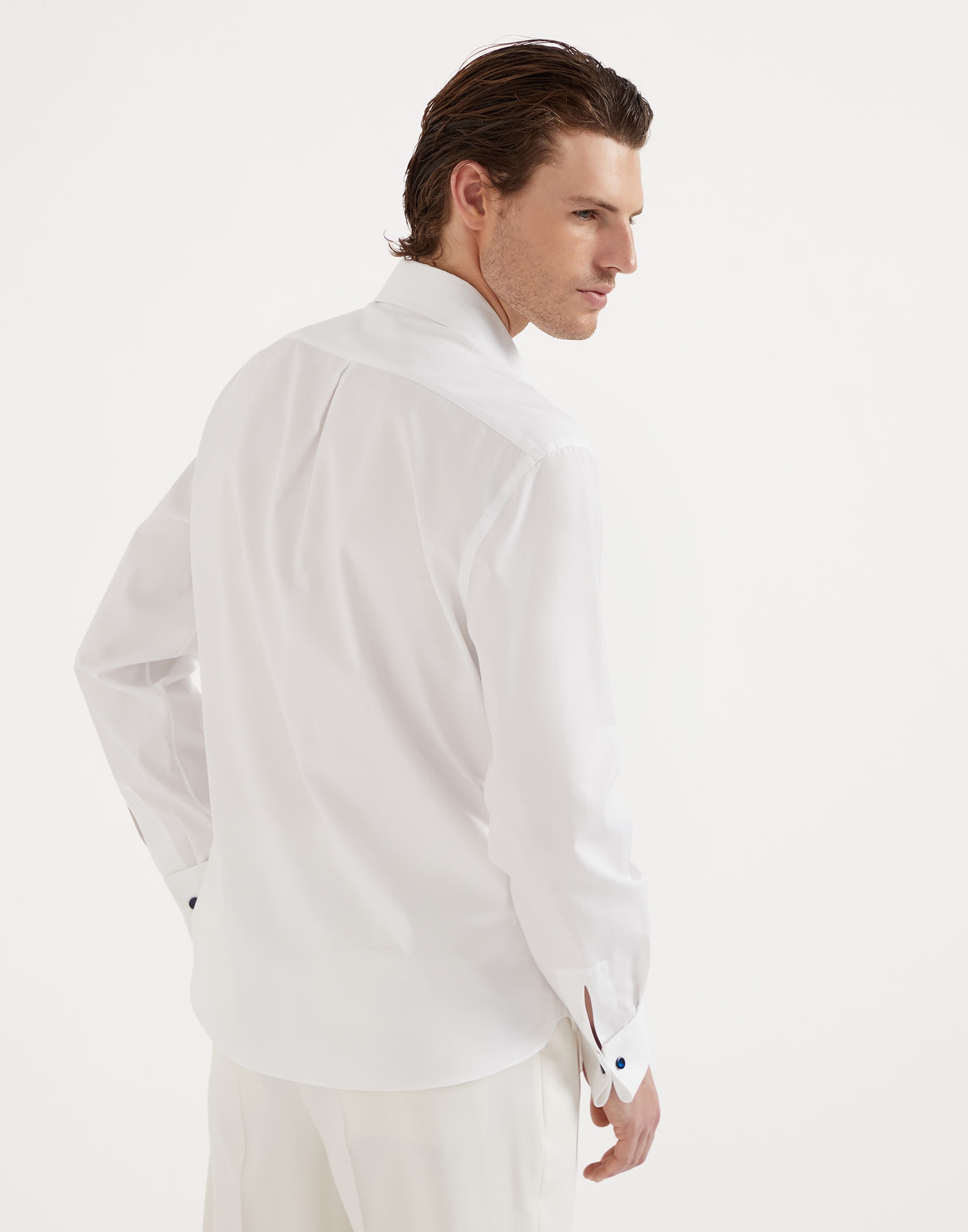 Sea Island cotton twill slim fit tuxedo shirt with pleated bib, spread collar and French cuffs - 2