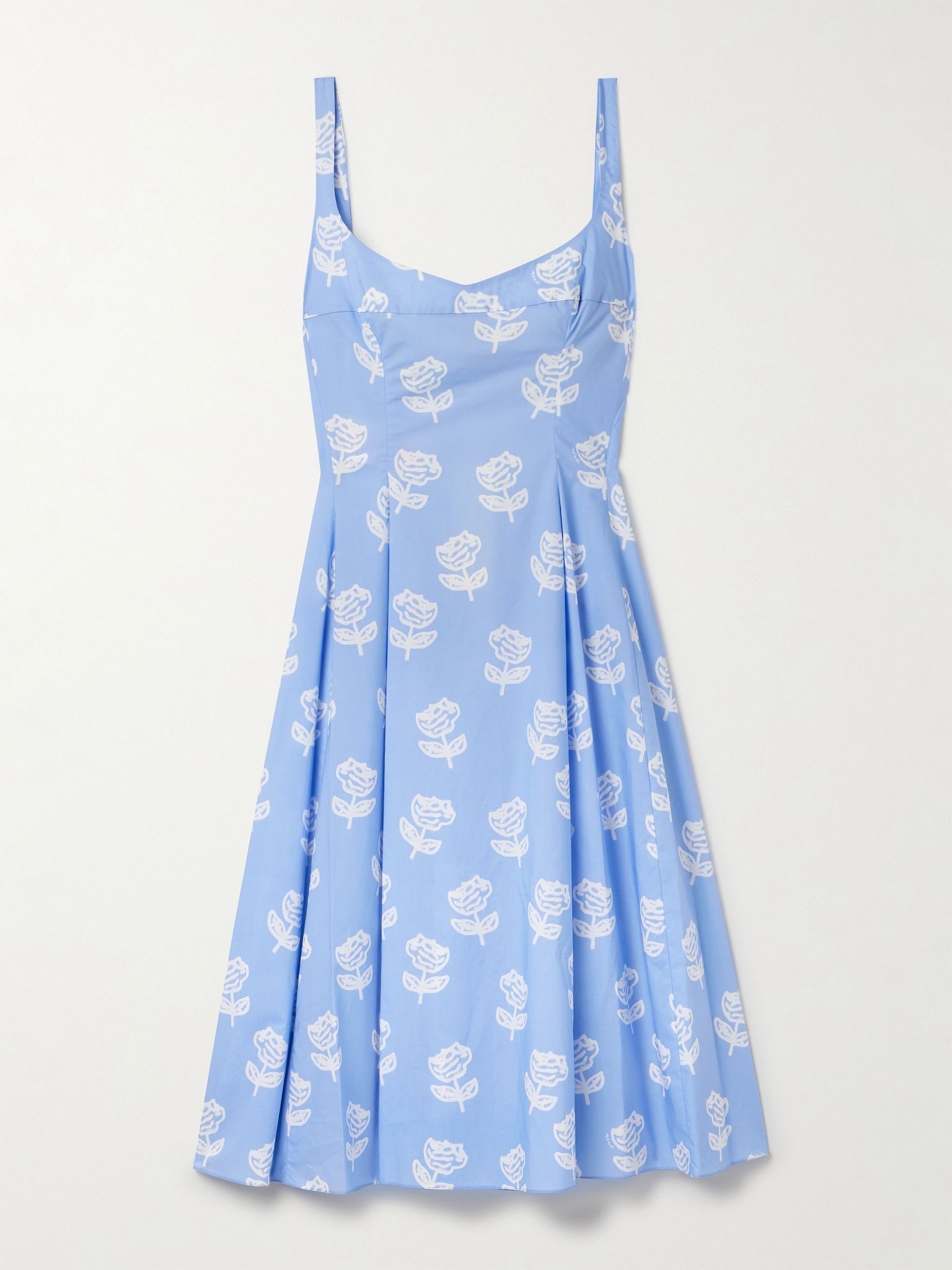 Pleated floral-print cotton-poplin midi dress Blue - 1