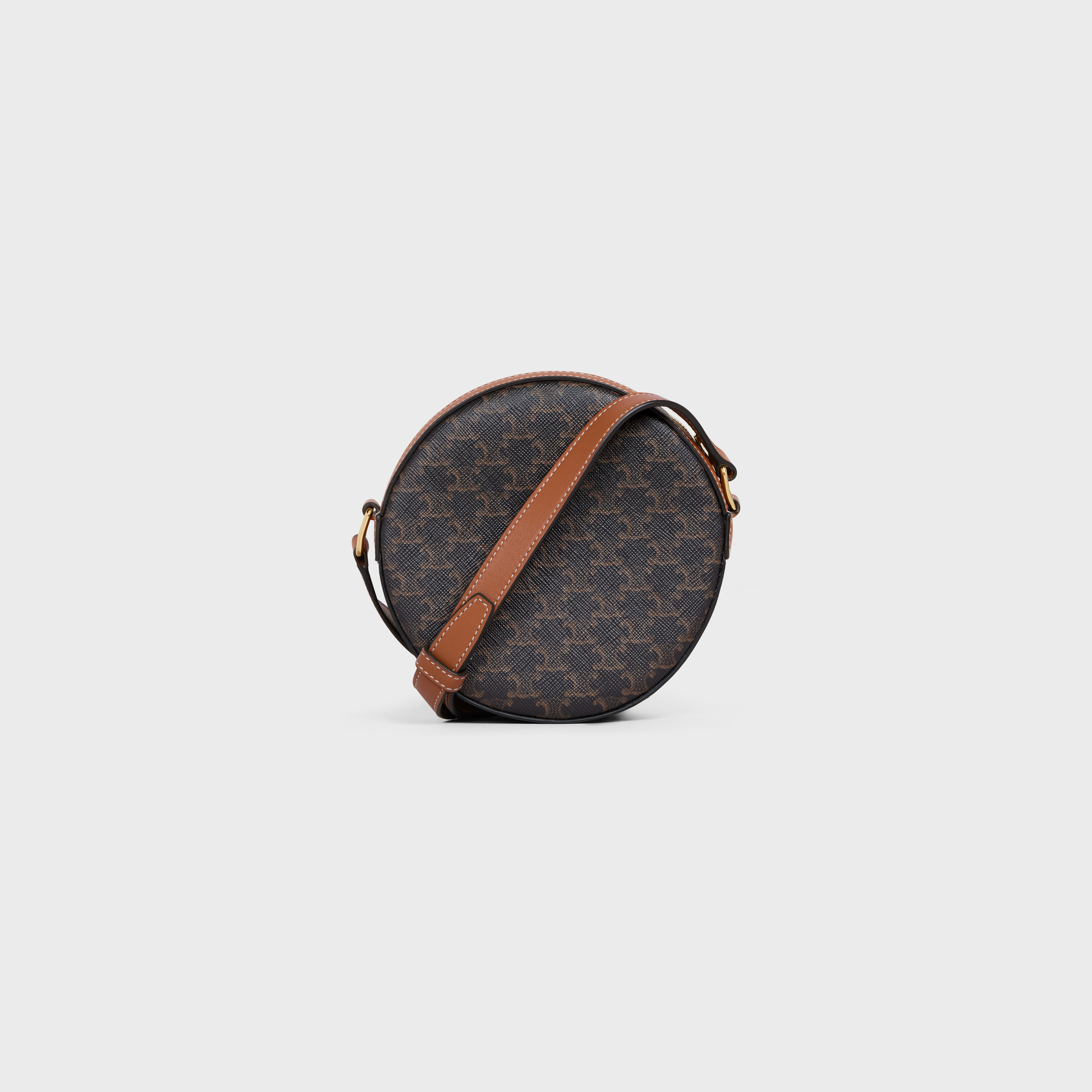 CELINE ROUND PURSE ON STRAP in Triomphe Canvas and Lambskin REVERSIBLE