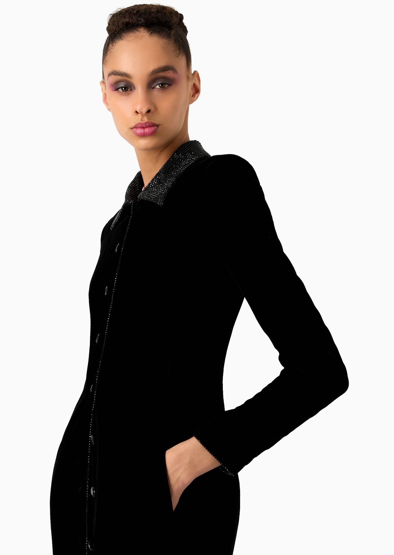 Long, velvet single-breasted coat - 5