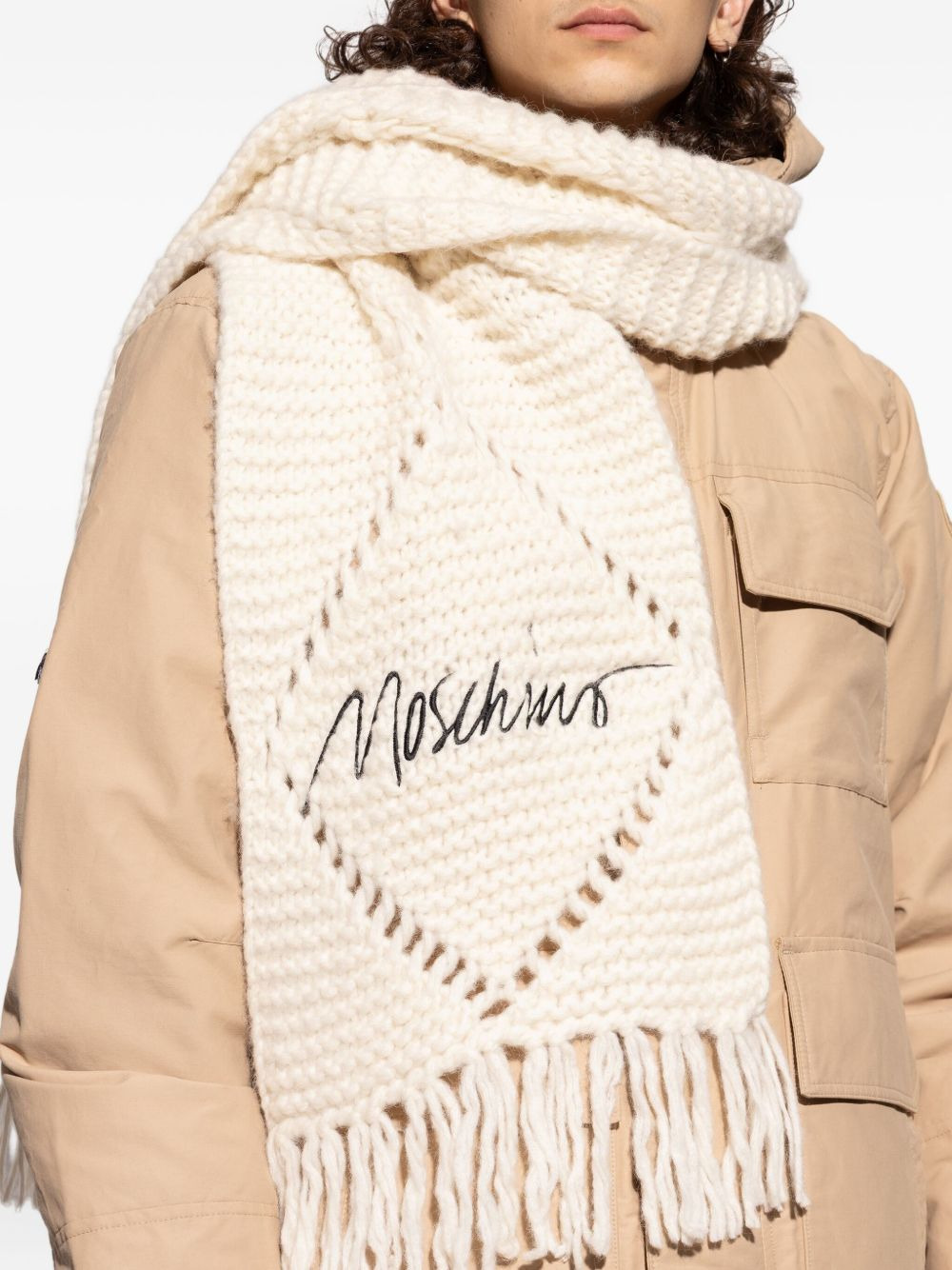 cable-knit fringed scarf - 5