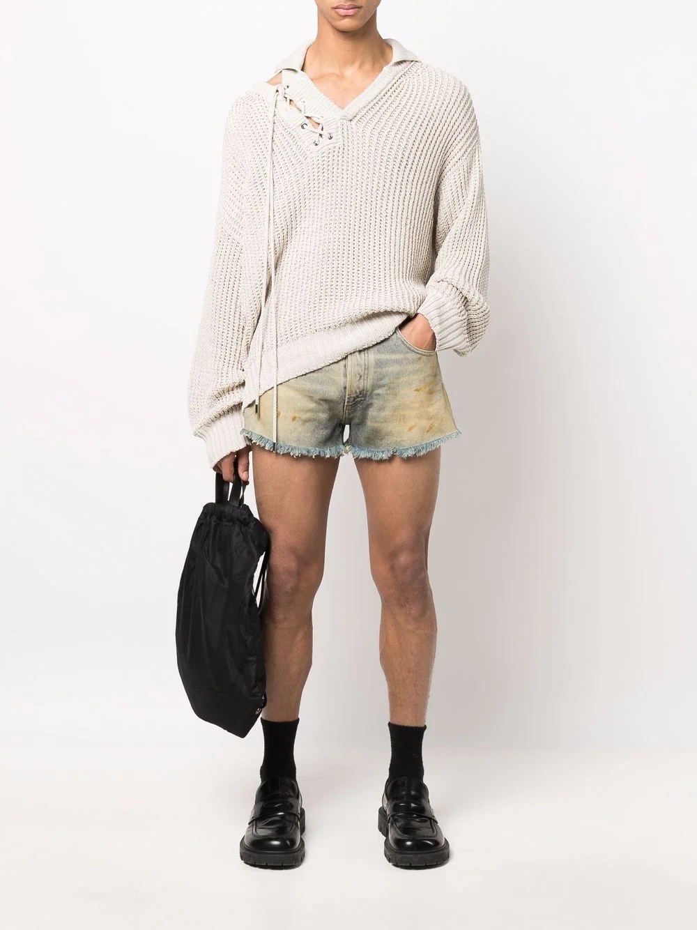 dirt-effect denim shorts - 2