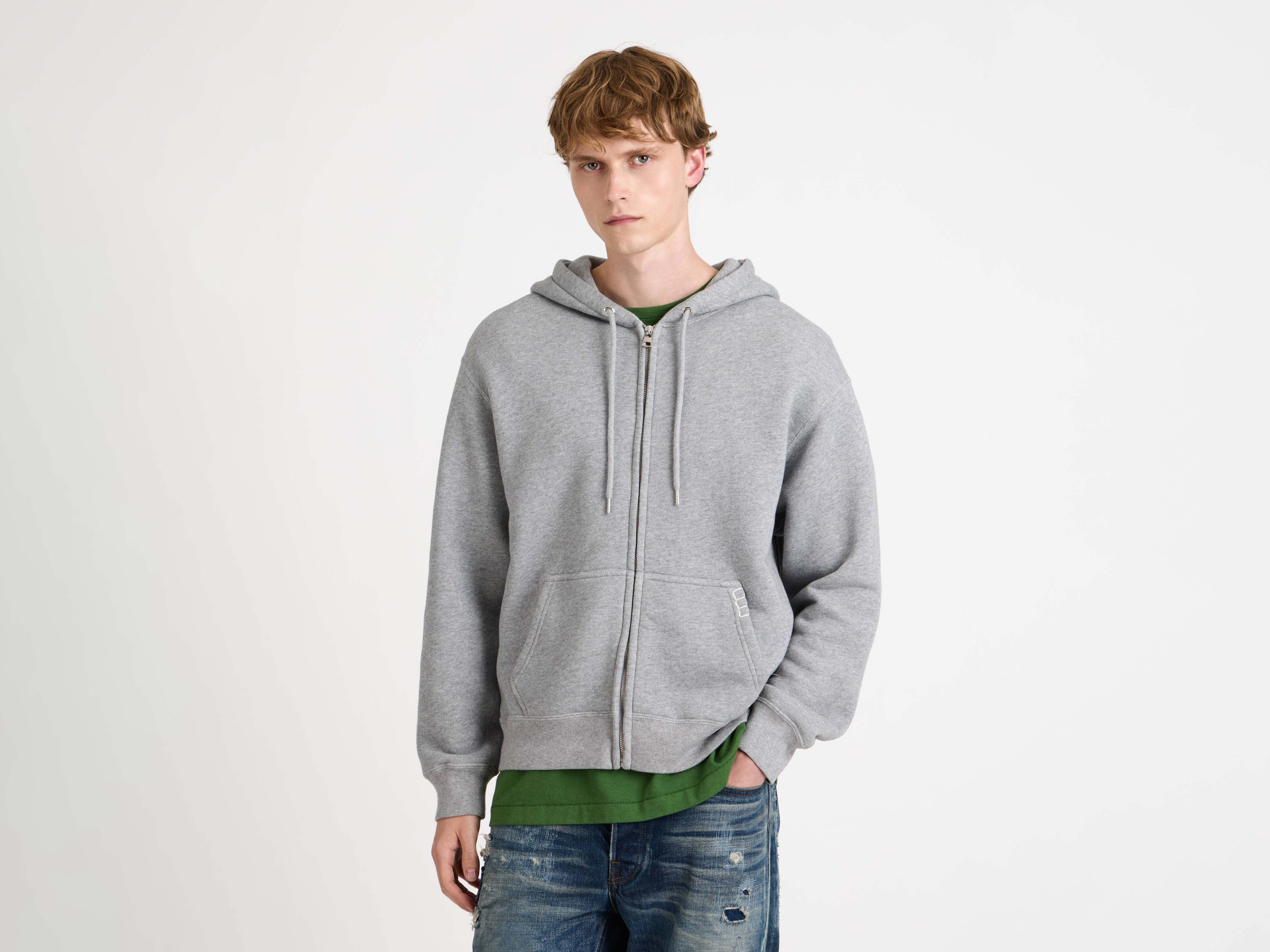 FRONT ZIP HOODIE IN MID GREY MELANGE - 5