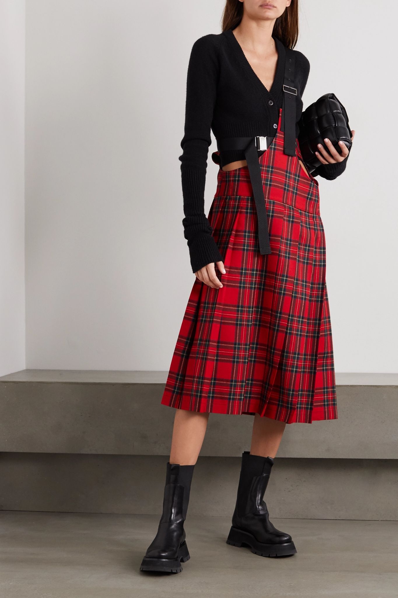 Buckled pleated tartan wool-twill skirt - 2