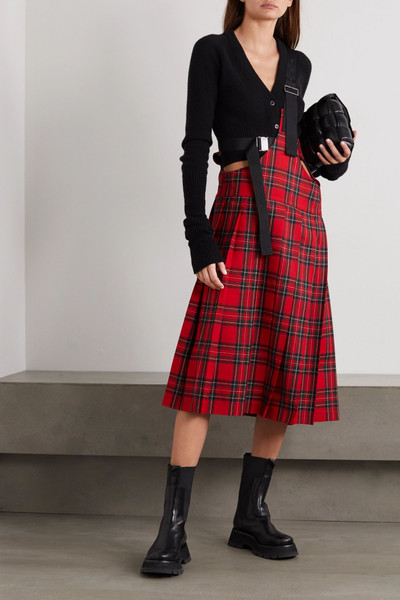 Junya Watanabe Buckled pleated tartan wool-twill skirt outlook