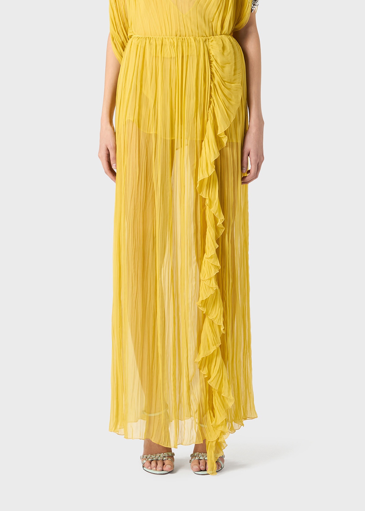 PLEATED SKIRT IN SILK CHIFFON WITH RUFFLES - 3