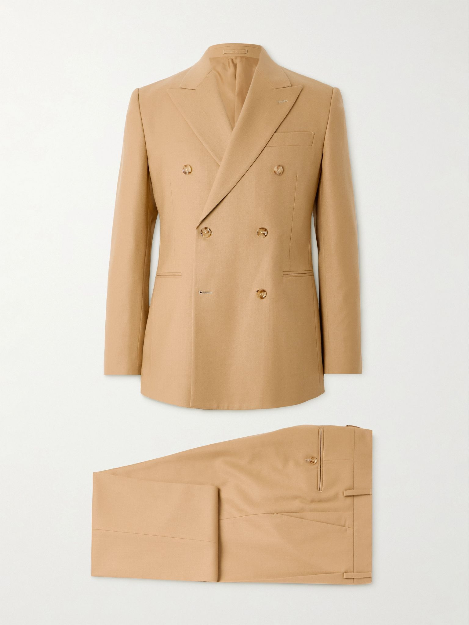 Double-Breasted Virgin Wool-Blend Twill Suit Camel - 1