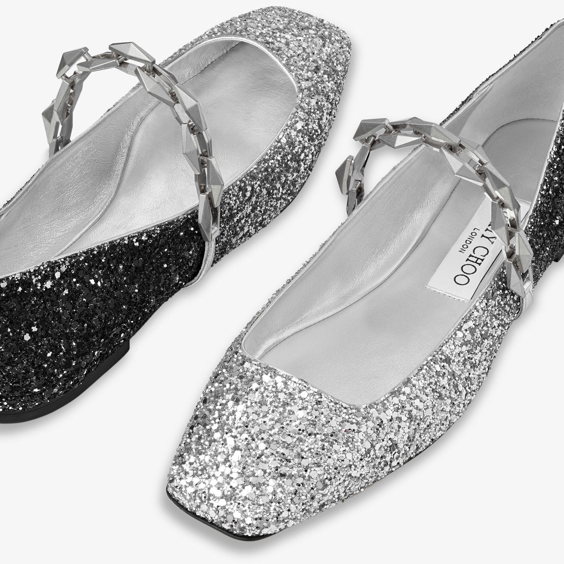 Diamond Tilda Flat
Silver Coarse Glitter Flats with Diamond Chain - 3