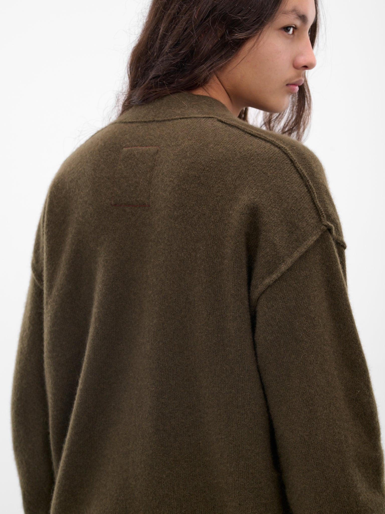 Green Cashmere Distressed Knit Cardigan - 5