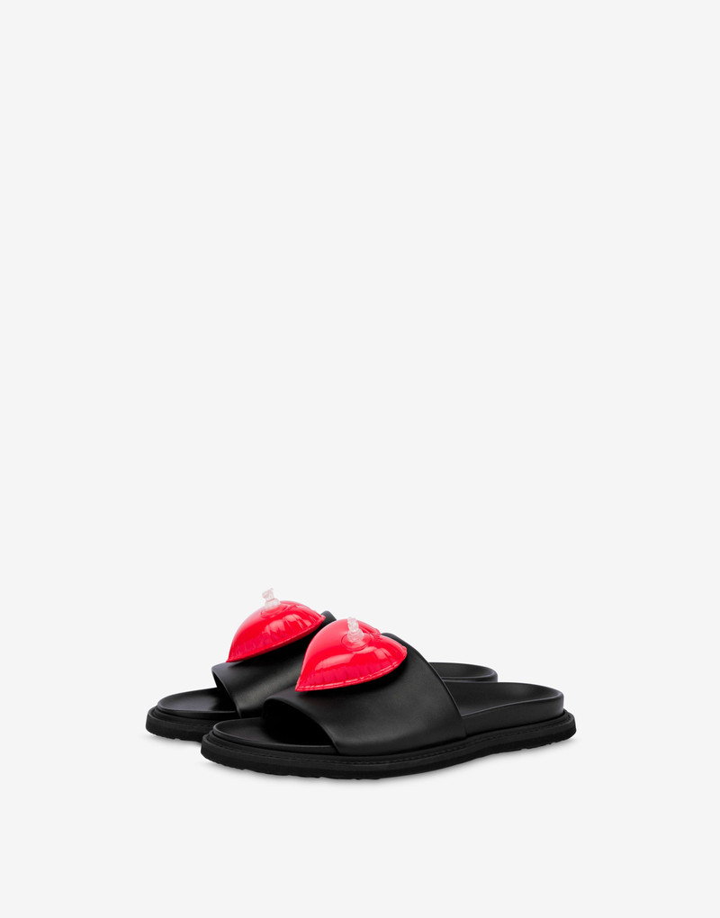 INFLATABLE HEART CALFSKIN FLAT SANDALS 1