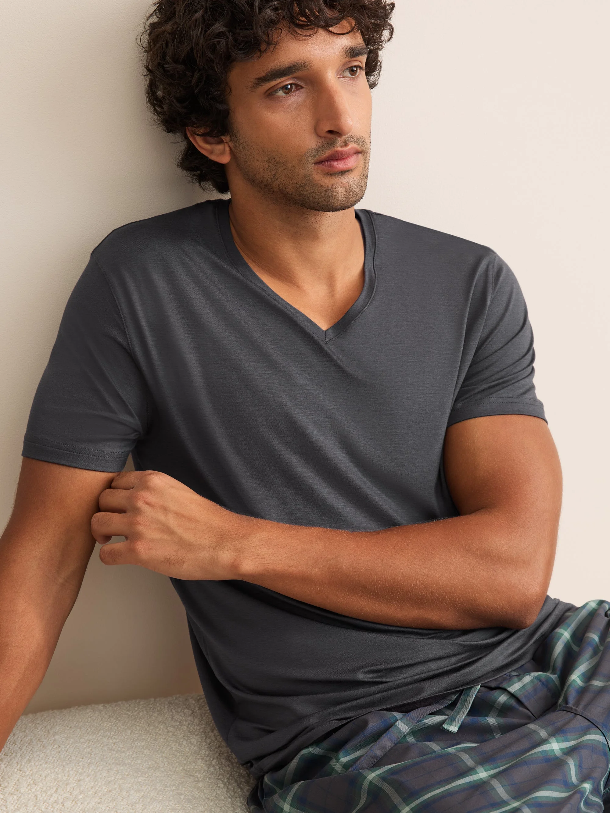 Basel Micro Modal V-Neck T-Shirt Elephant Gray - 1