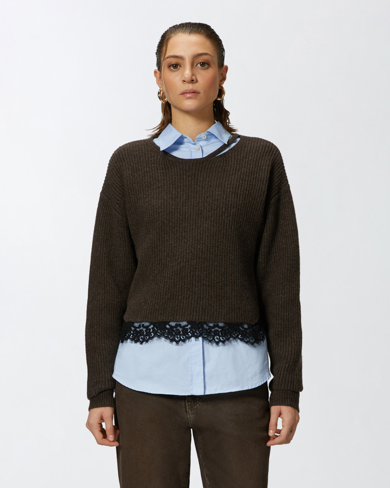 PINKO RIBBED SWEATER WITH LACE AT THE HEM outlook