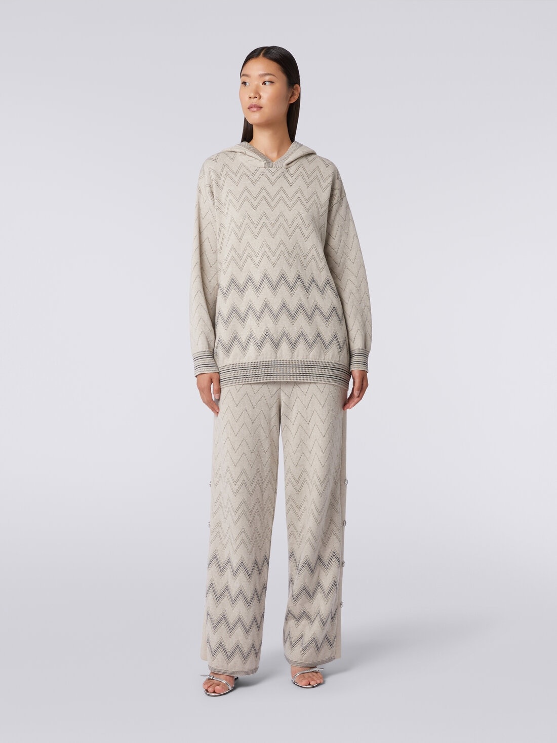 Wool and viscose joggers with zigzag pattern and lurex - 2