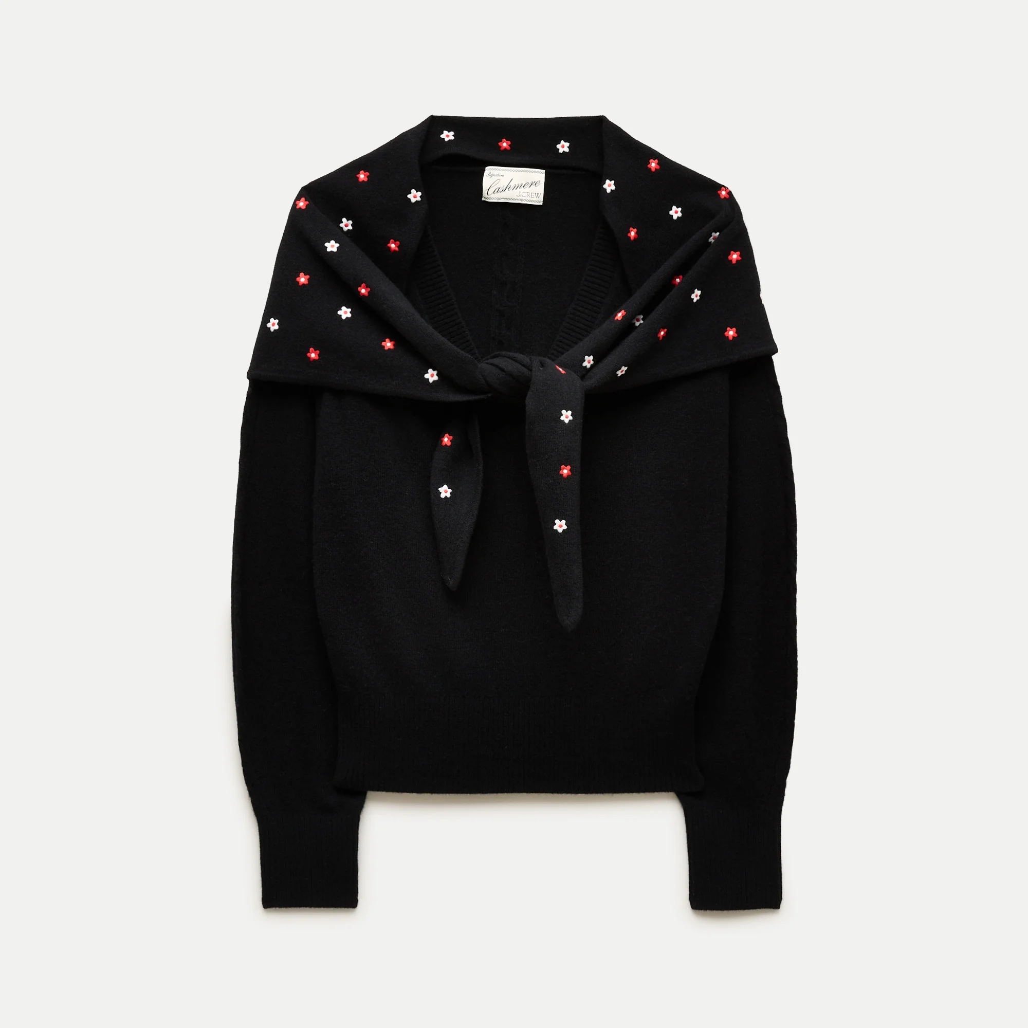 Cashmere V-neck sweater with embroidered scarf - 1