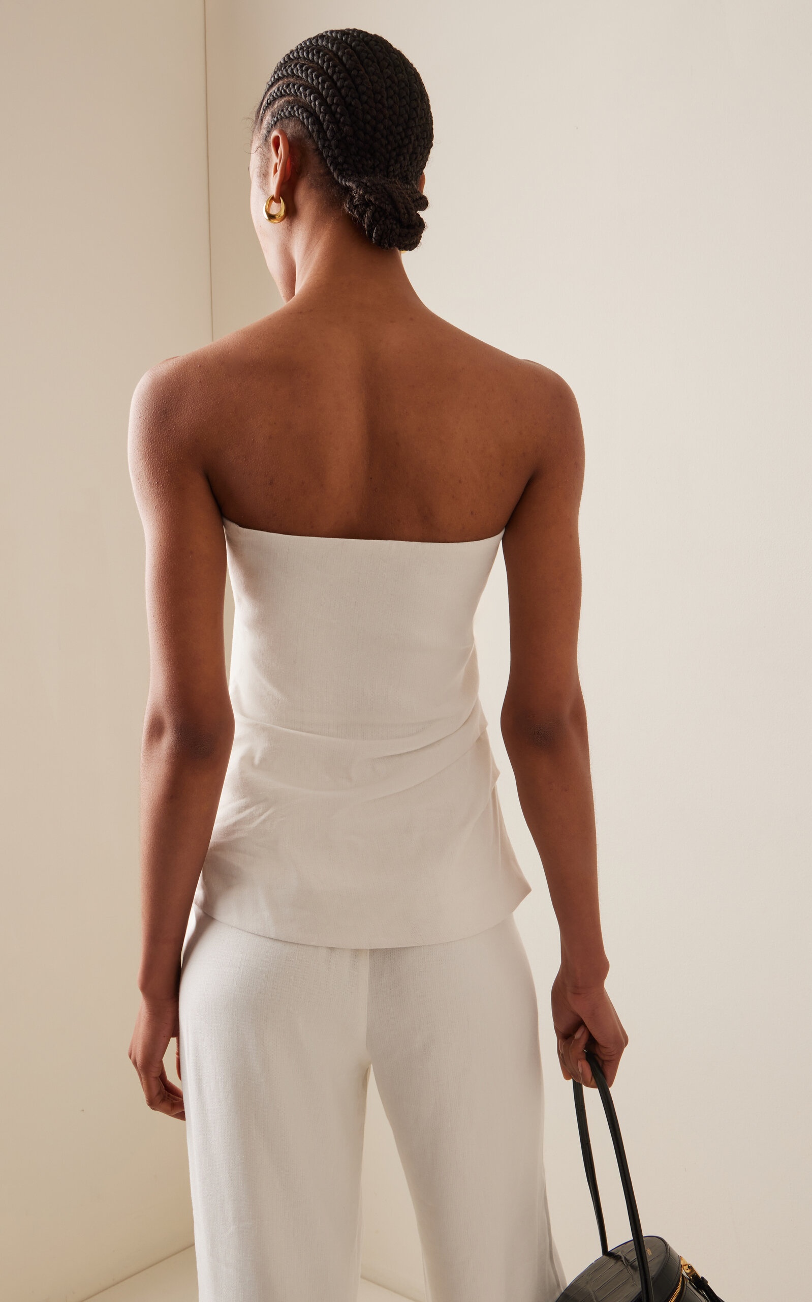 Dorian Gathered Linen-Blend Strapless Top ivory - 4