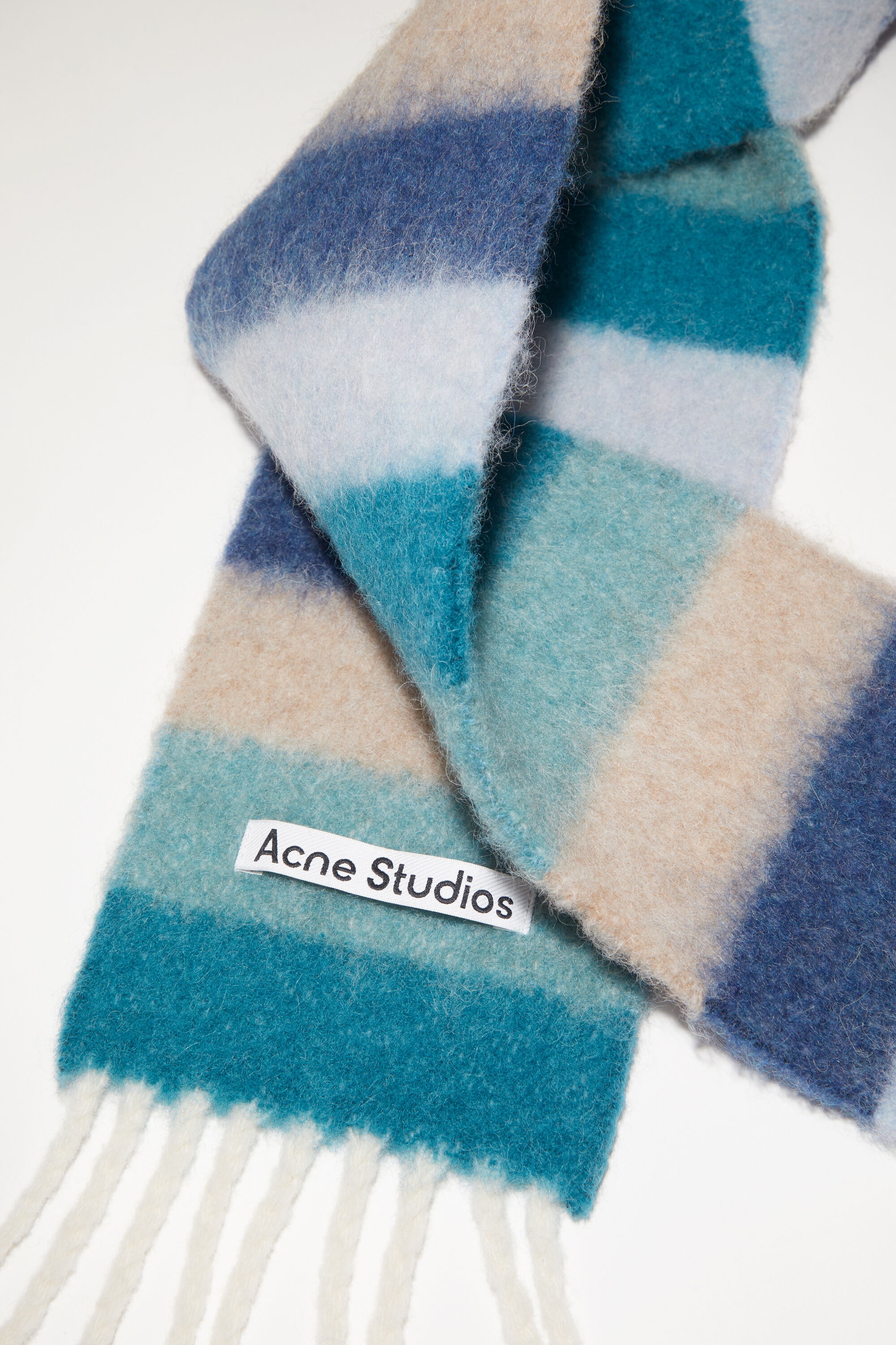 Wool-apaca fringe scarf - Skinny - Blue/grey - 4