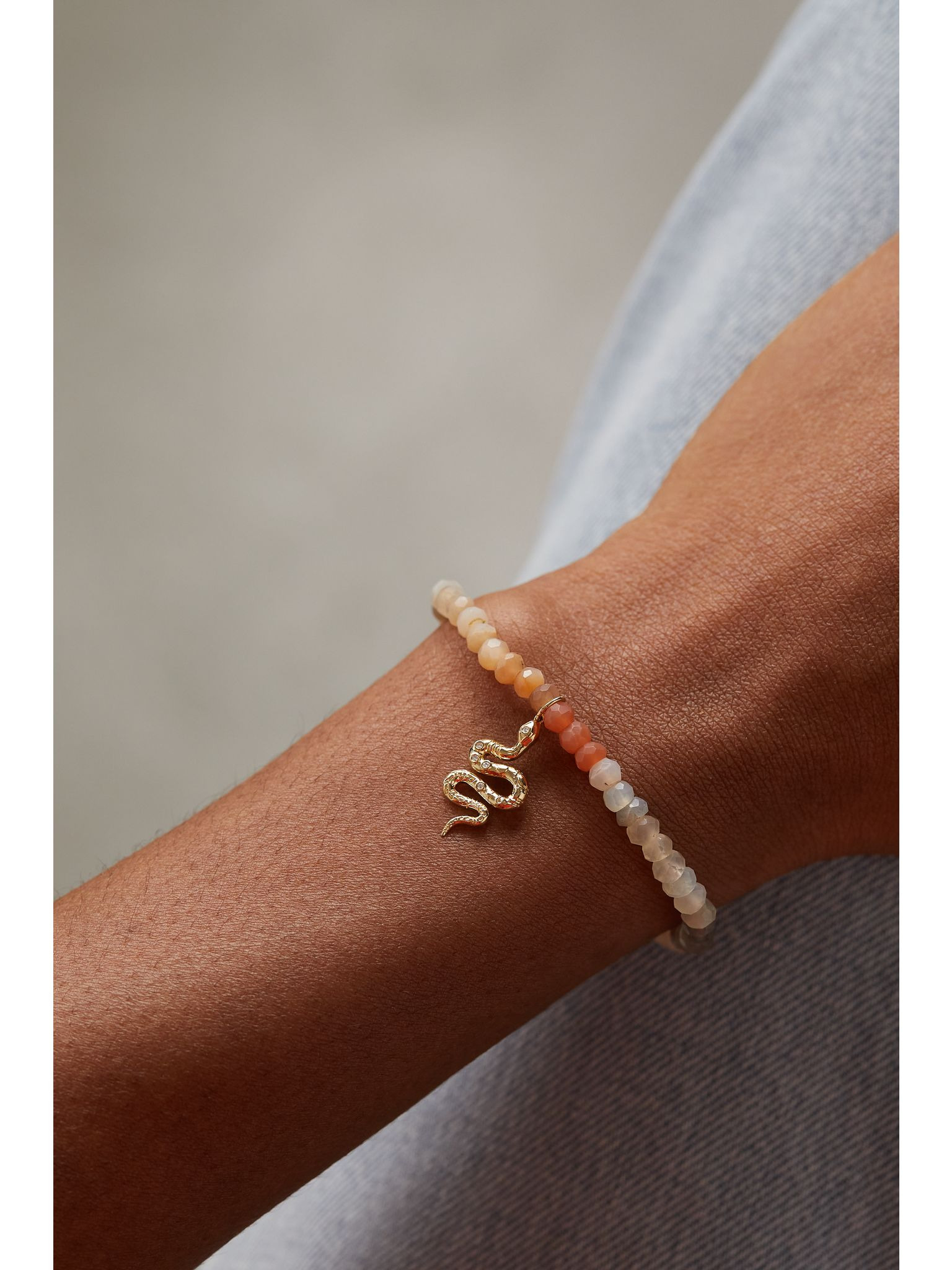 Snake 14-karat gold, moonstone and diamond bracelet Gold - 2