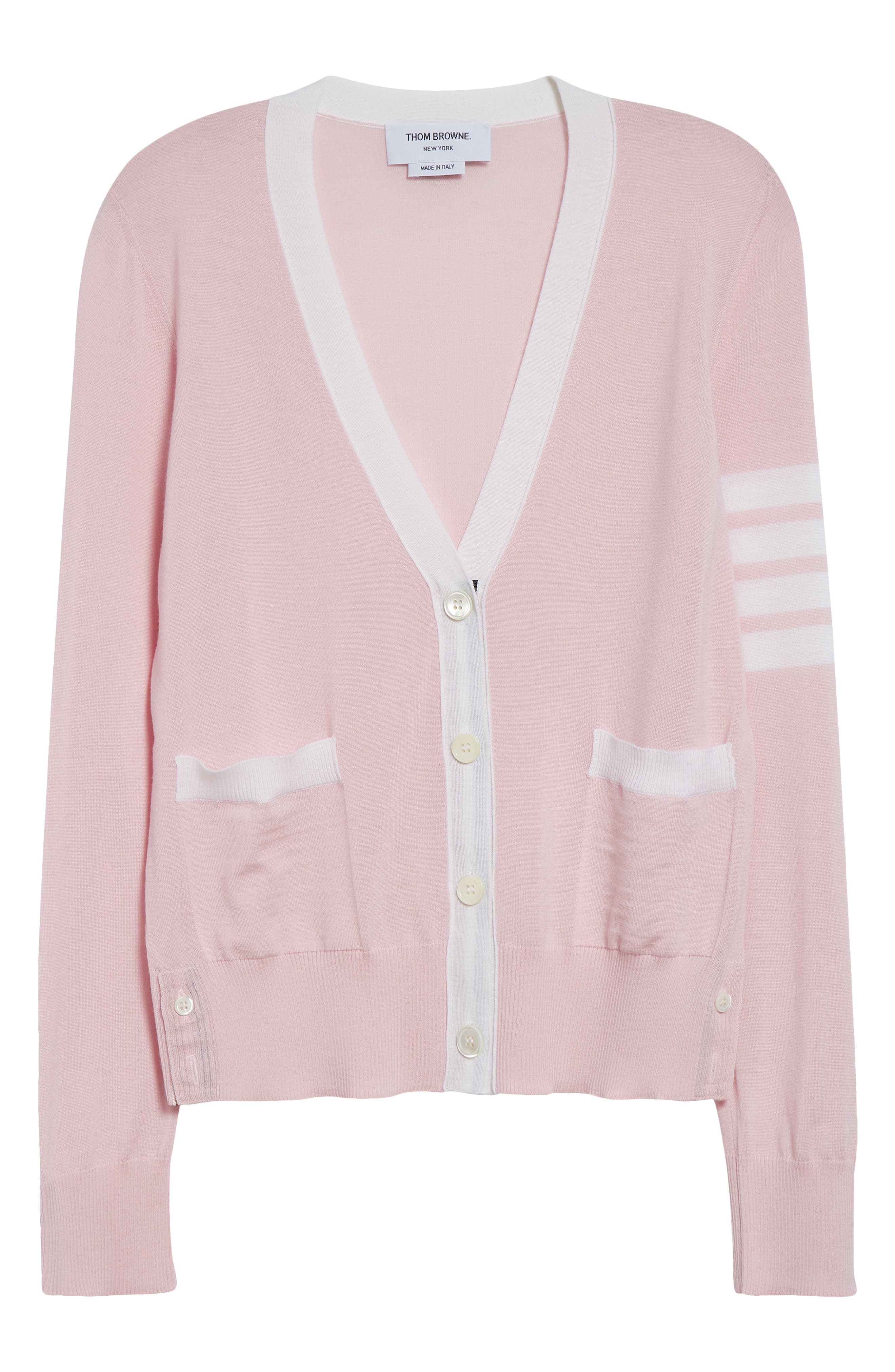 Thom Browne 4-Bar Relaxed Fit V-Neck Virgin Wool Cardigan in Light Pink at Nordstrom - 6