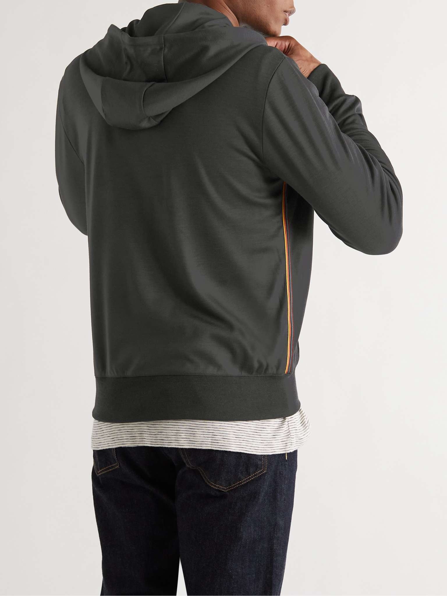 Striped Webbing-Trimmed Wool-Jersey Zip-Up Hoodie - 4