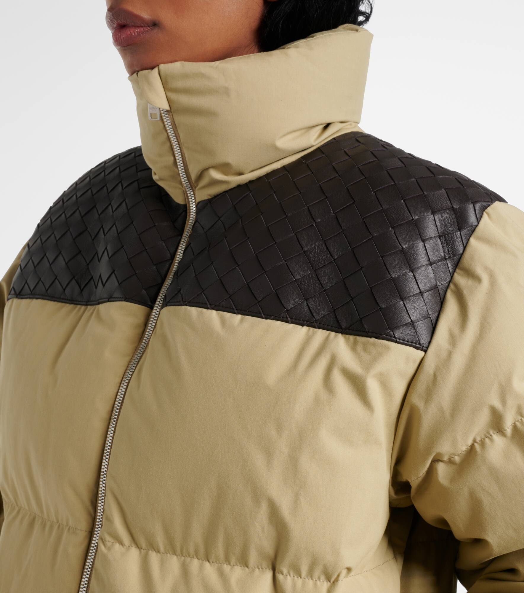 Intrecciato leather-trimmed down jacket - 4
