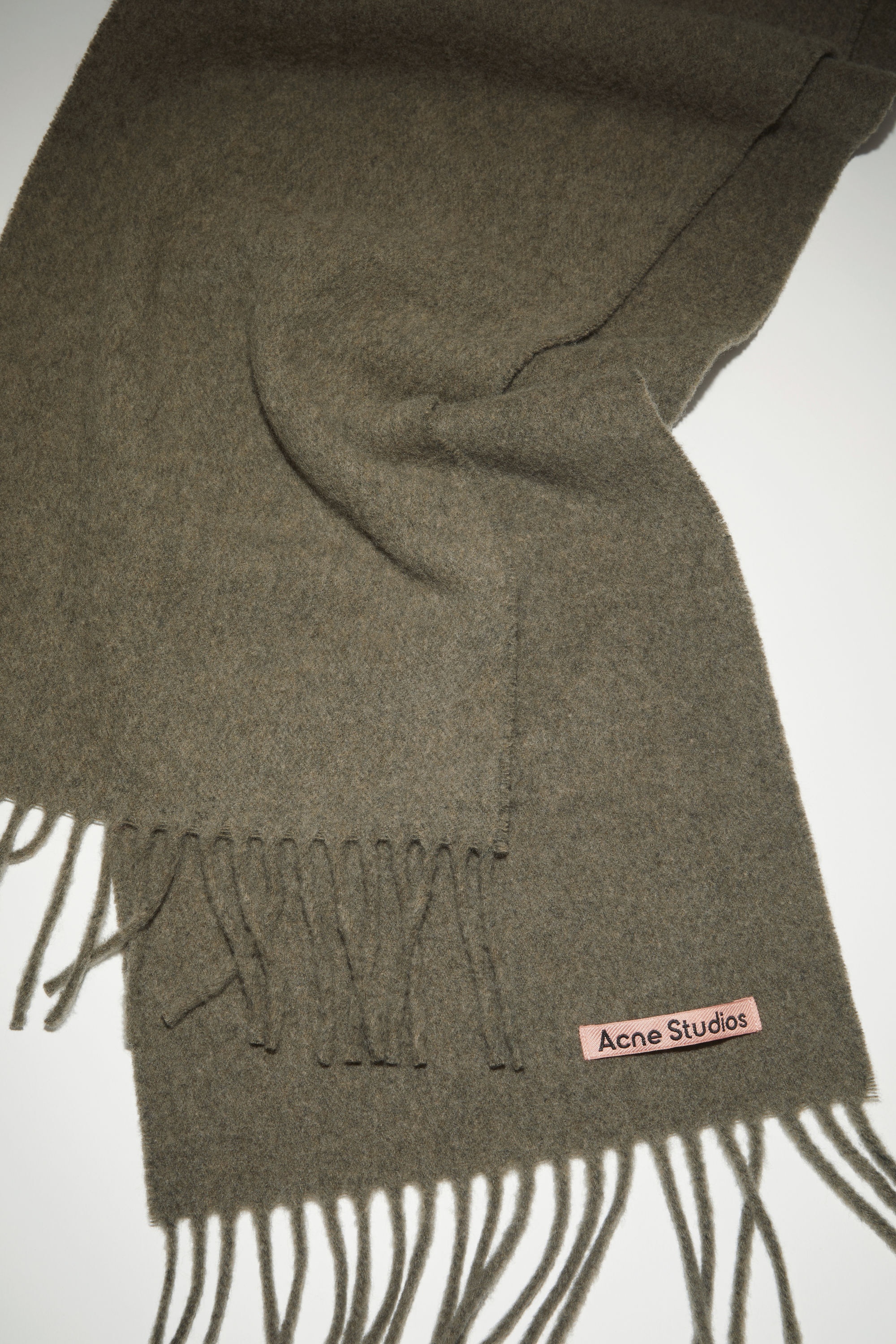 Wool fringe scarf - Light olive melange - 4