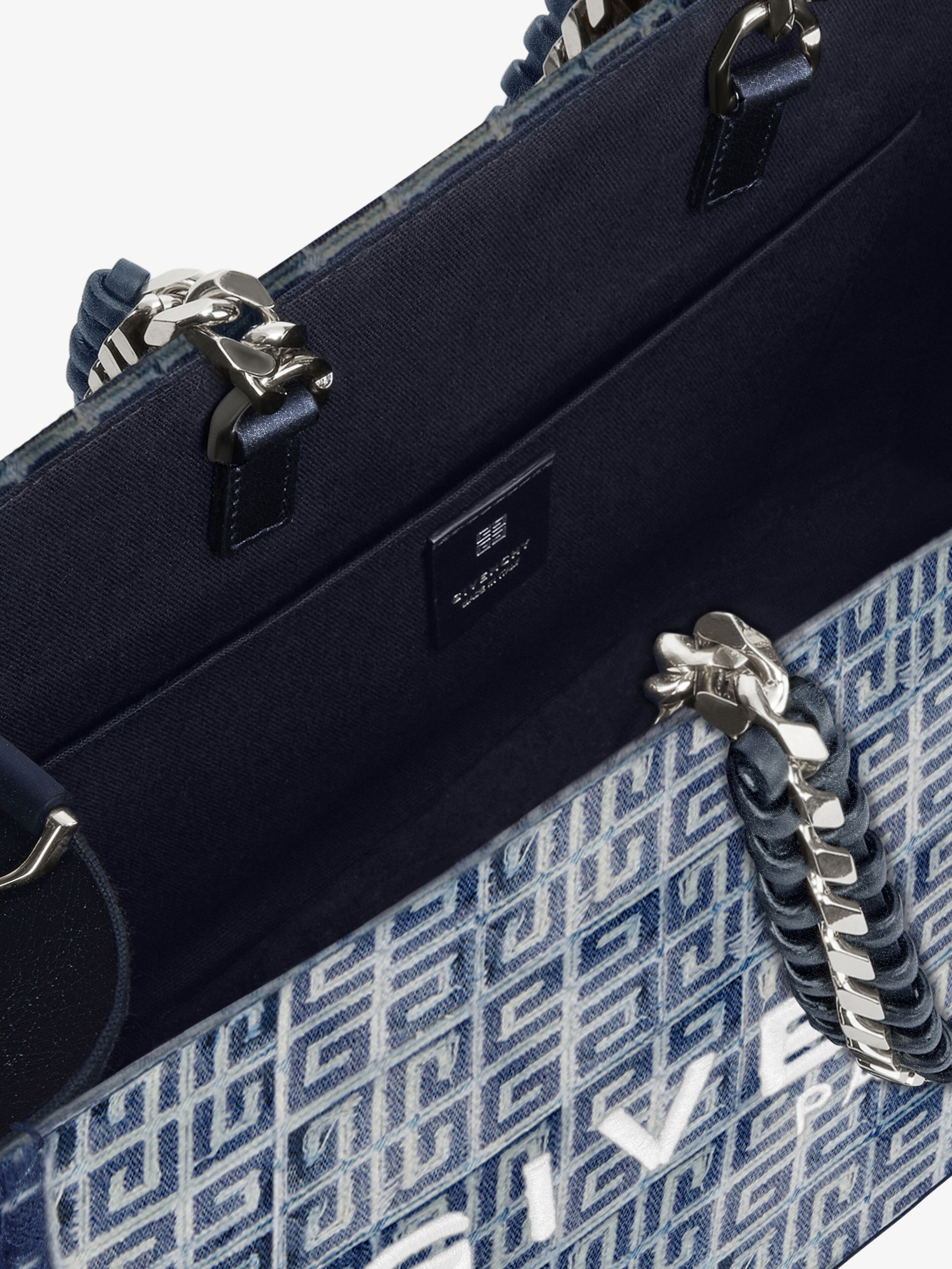 MEDIUM G-TOTE SHOPPING BAG IN 4G DENIM WITH CHAIN - 6
