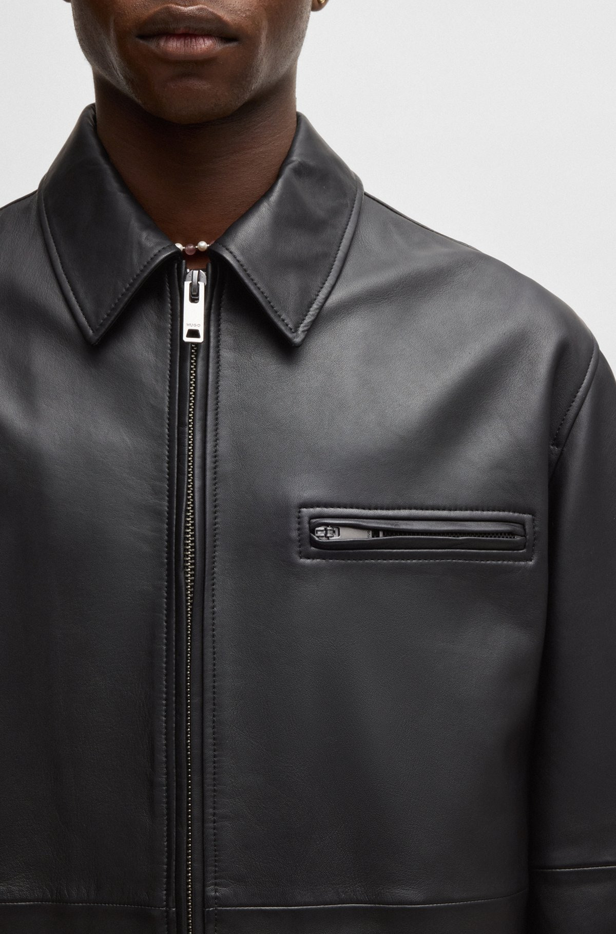 ZIP-UP LEATHER JACKET WITH CHEST POCKET - 6
