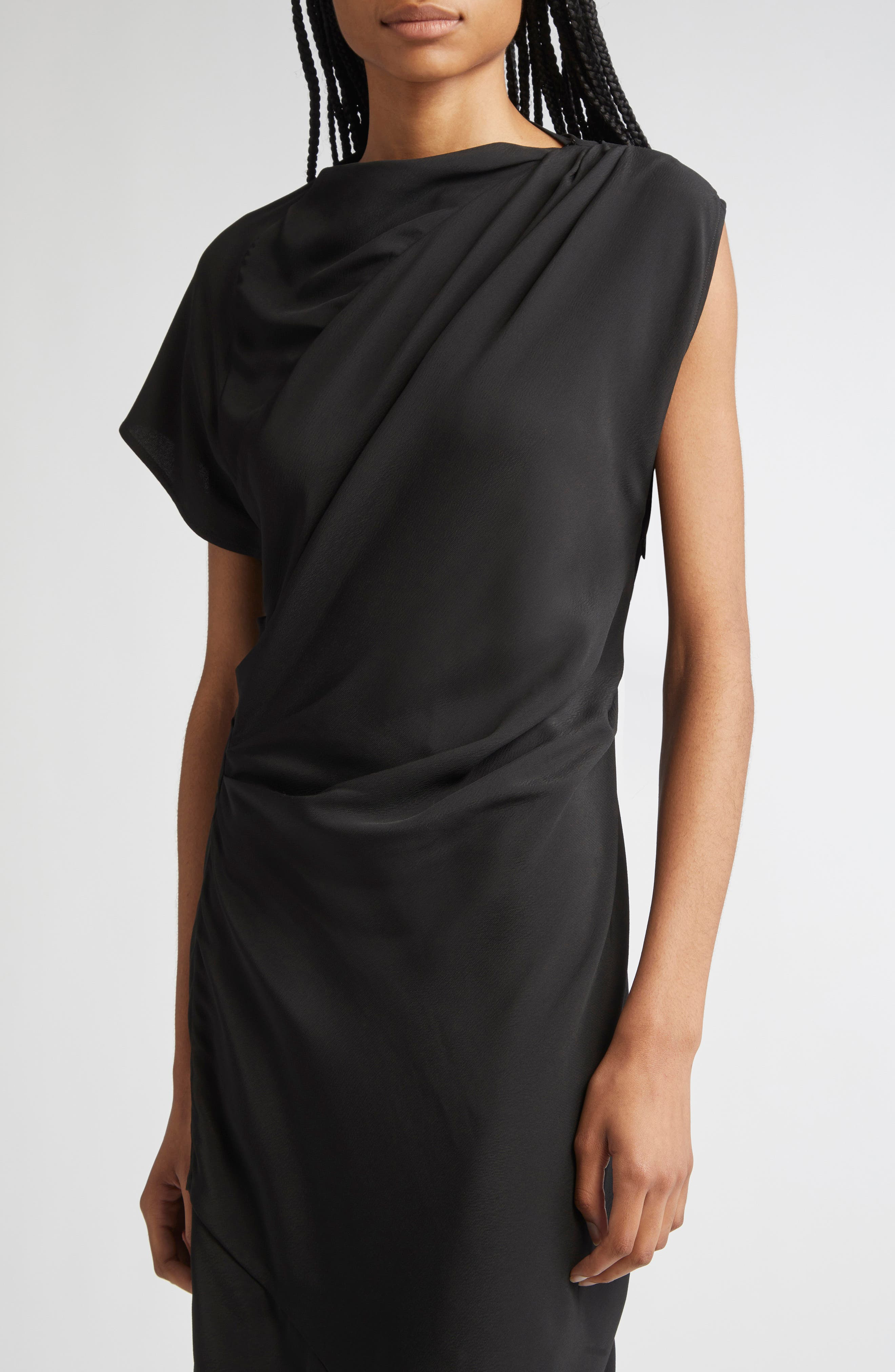 Proenza Schouler Hallie Hammered Viscose Asymmetric Hem Dress in Black at Nordstrom - 4