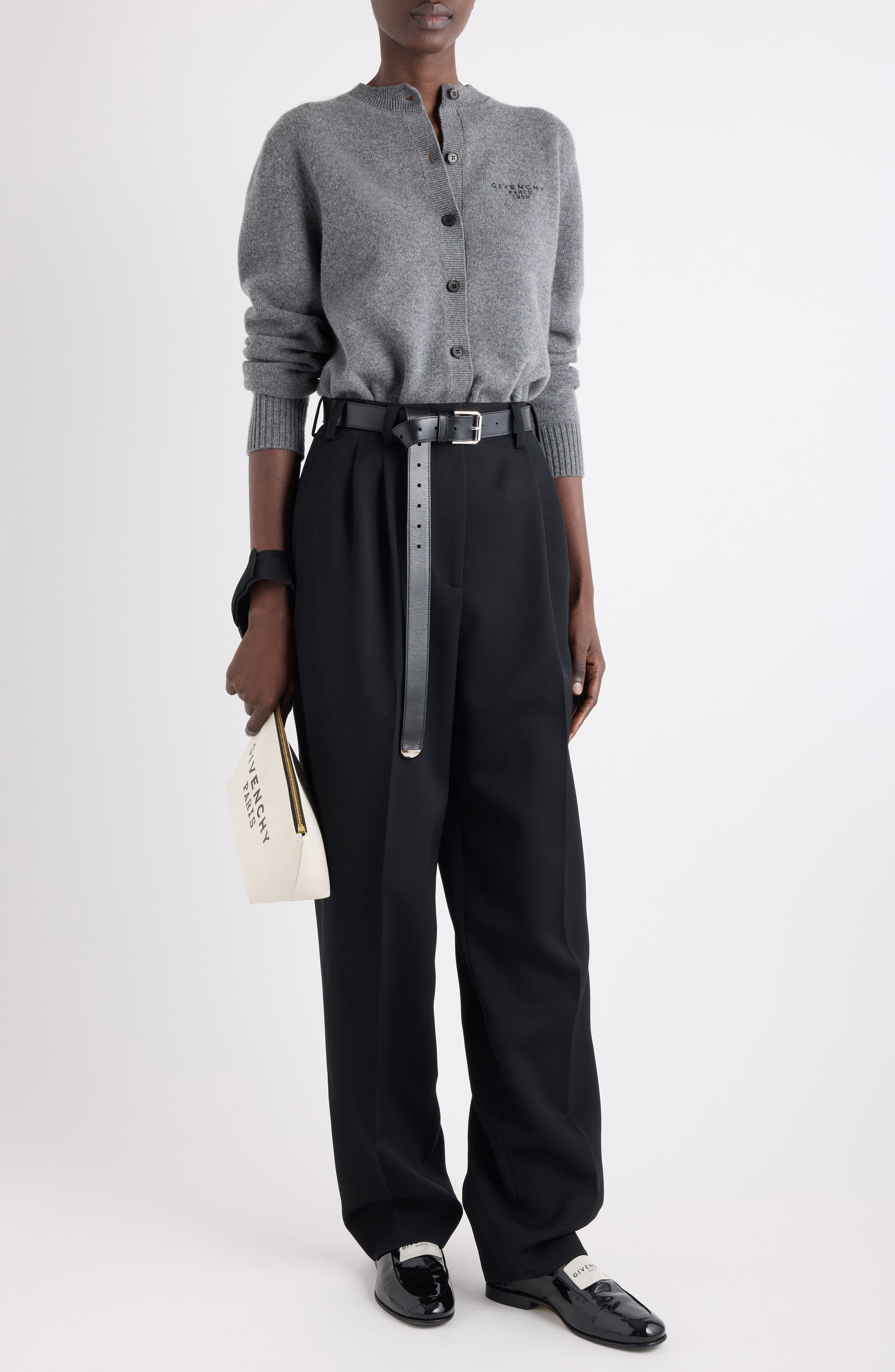 Givenchy Logo Embroidered Wool & Cashmere Cardigan in Slate Blend at Nordstrom - 2