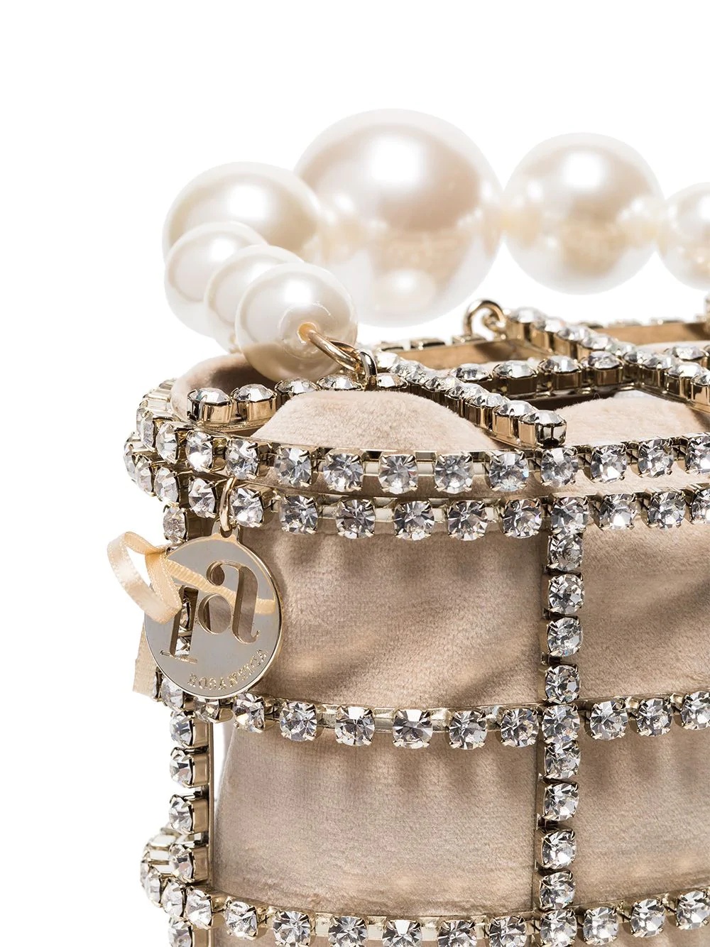 beige Holli pearl embellished brass cage bag - 5