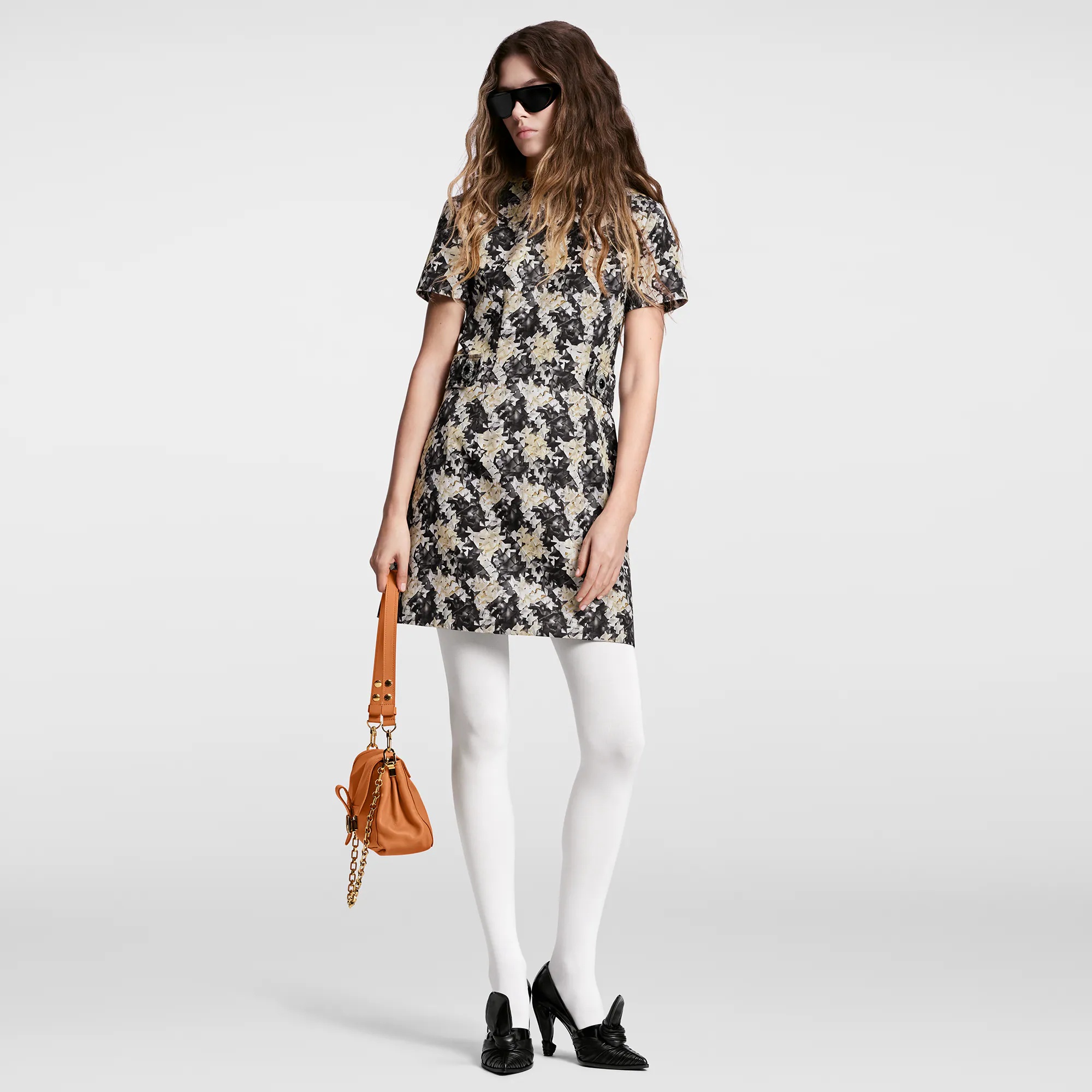 Houndstooth Silk Martingale Dress - 4