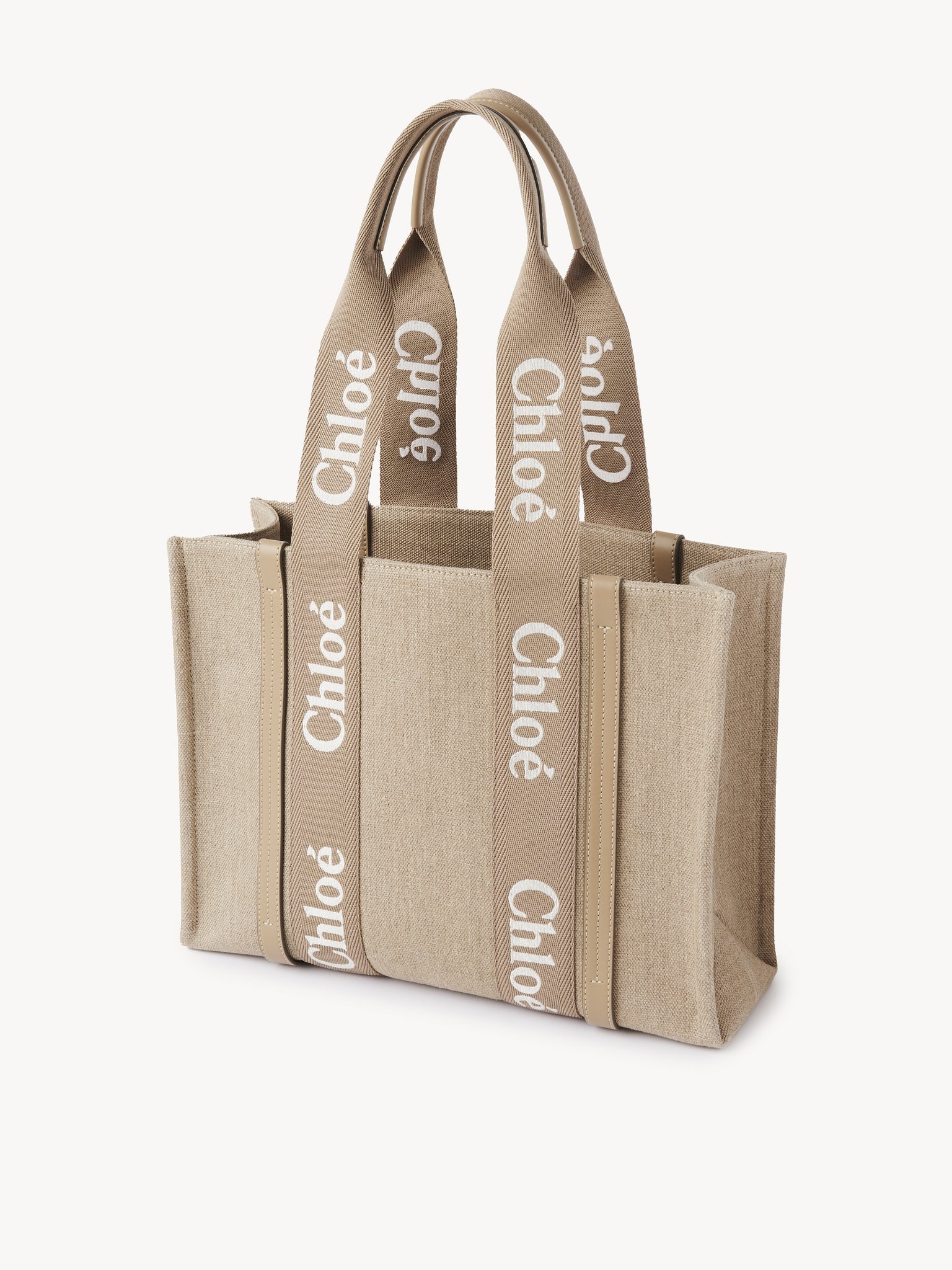 WOODY TOTE BAG IN LINEN & LEATHER - 3
