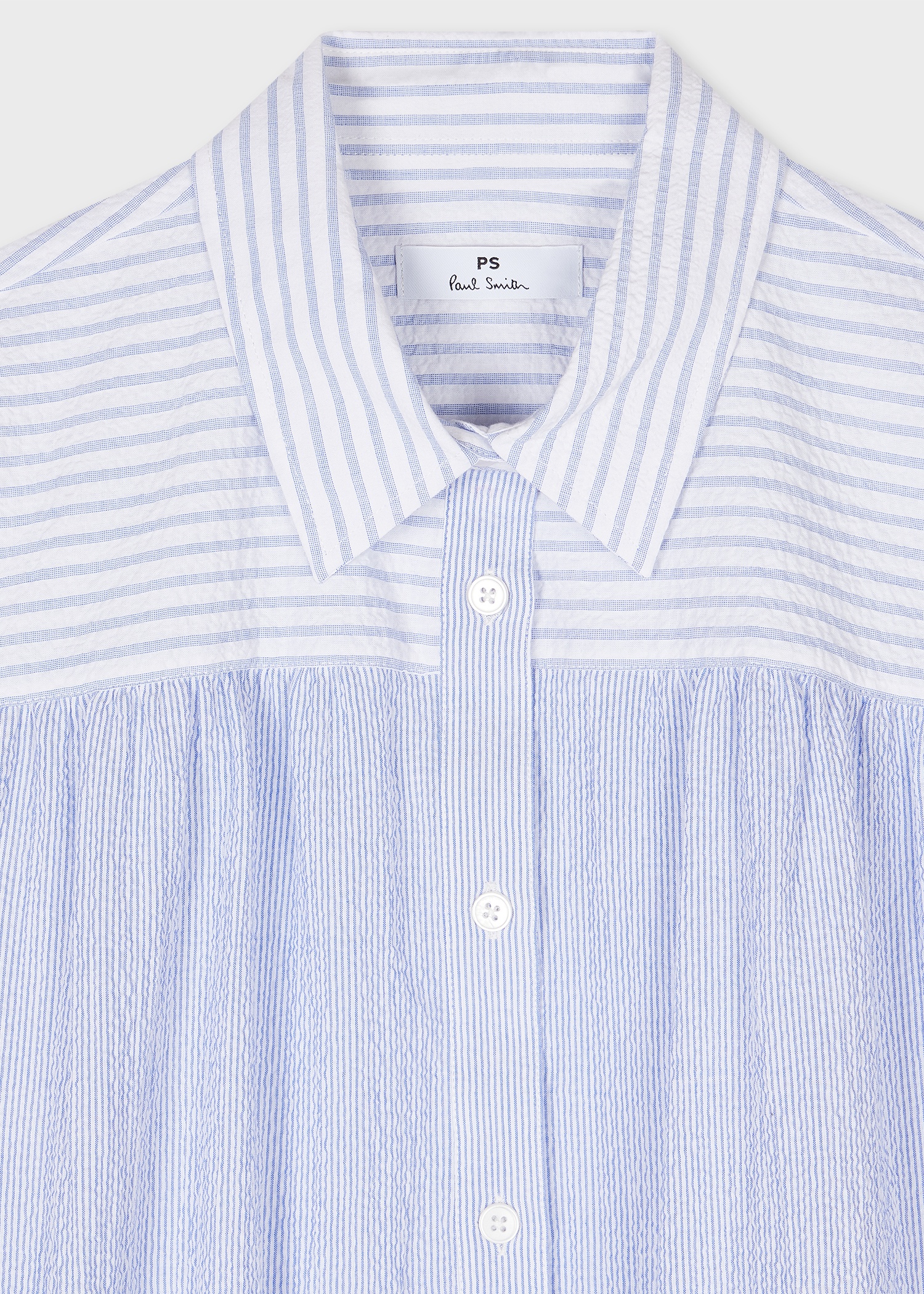 Women's Blue Pinstripe Seersucker Shirt Dress - 2