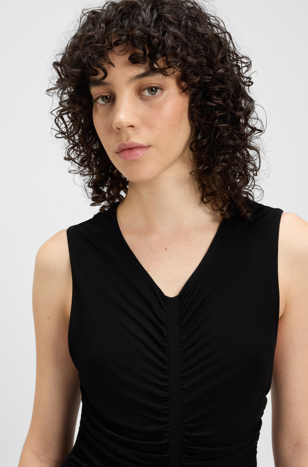SLEEVELESS JERSEY DRESS WITH GATHERED DETAILS - 4