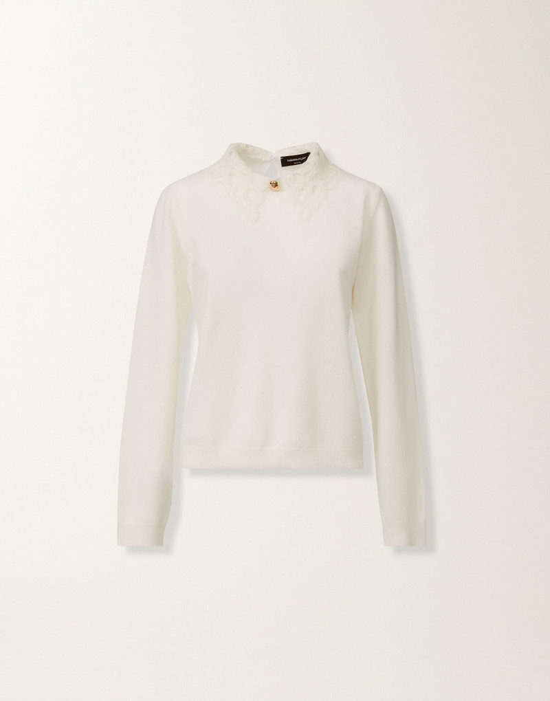Platinum sweater with macramé lace 1
