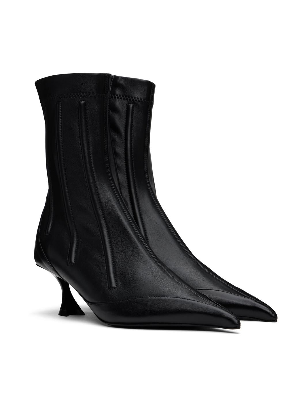 Black Boned Leather Fang 55 Ankle Boots - 4