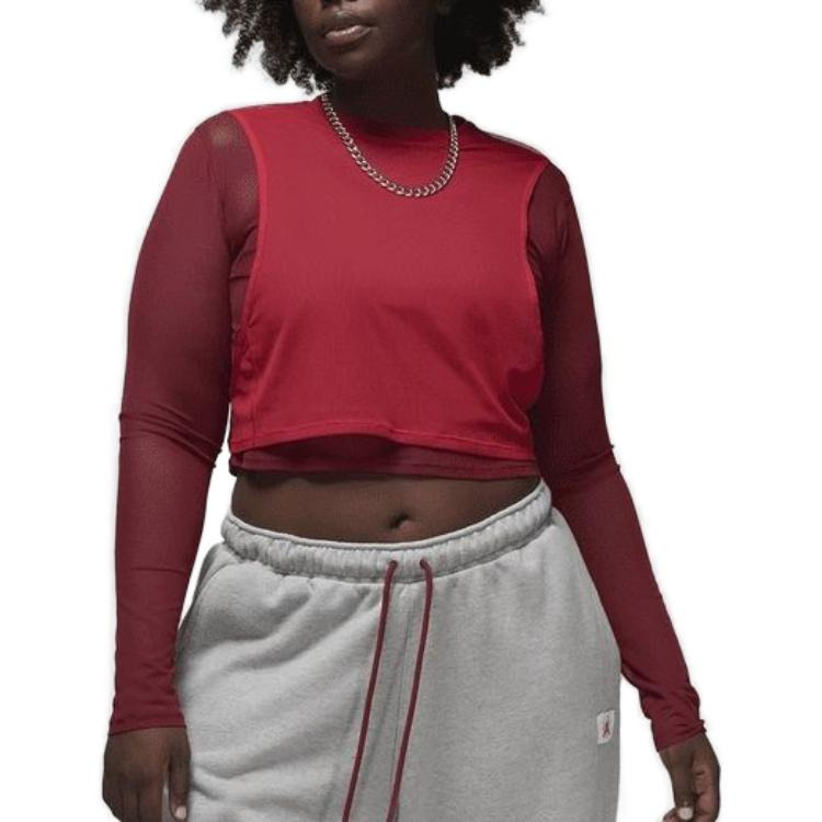 (WMNS) Air Jordan x Teyana Taylor Long Sleeve Mesh T-Shirt 'Red' FB2616-687 - 4