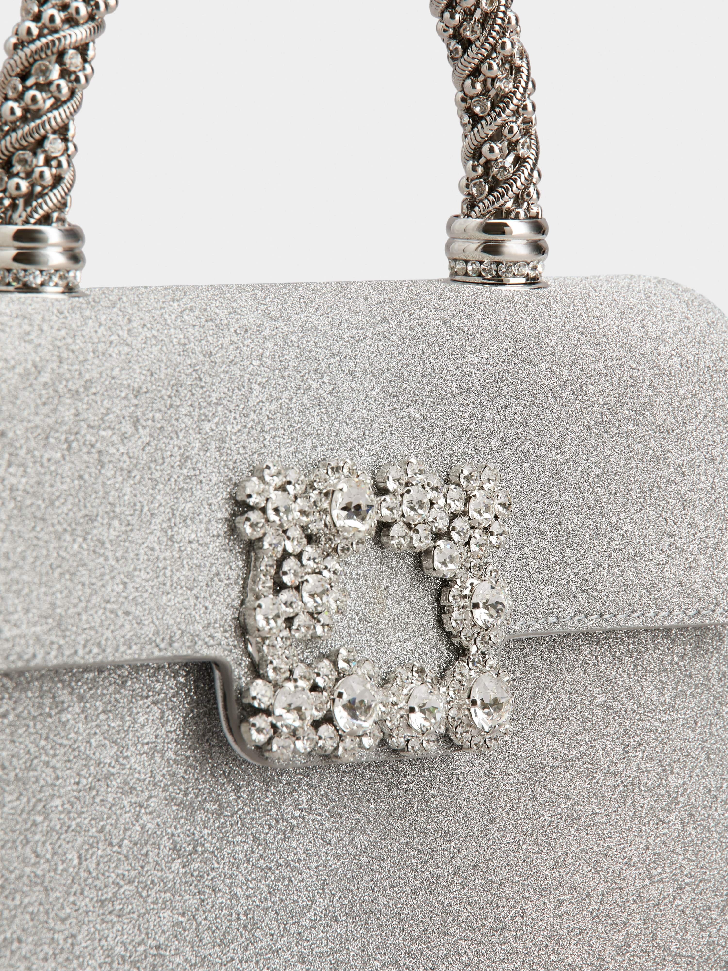 Flower Strass Jewel Buckle Clutch Bag Mini in Glitter Fabric - 8
