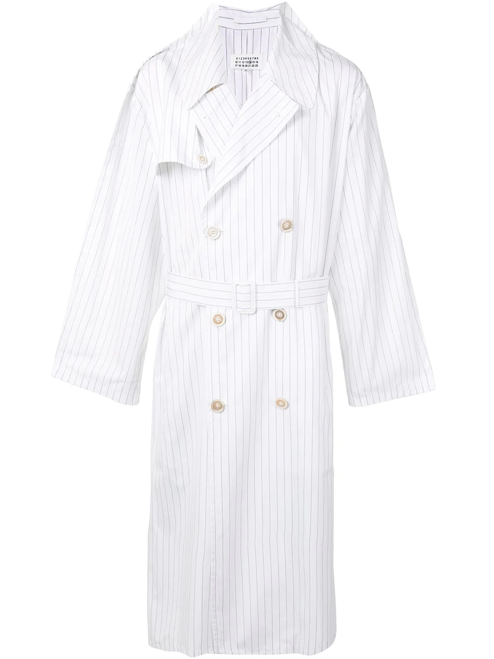 pinstriped belted trench coat - 1