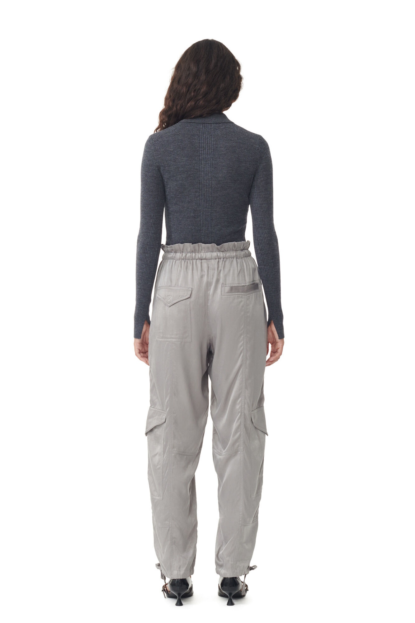 GREY WASHED SATIN PANTS - 5