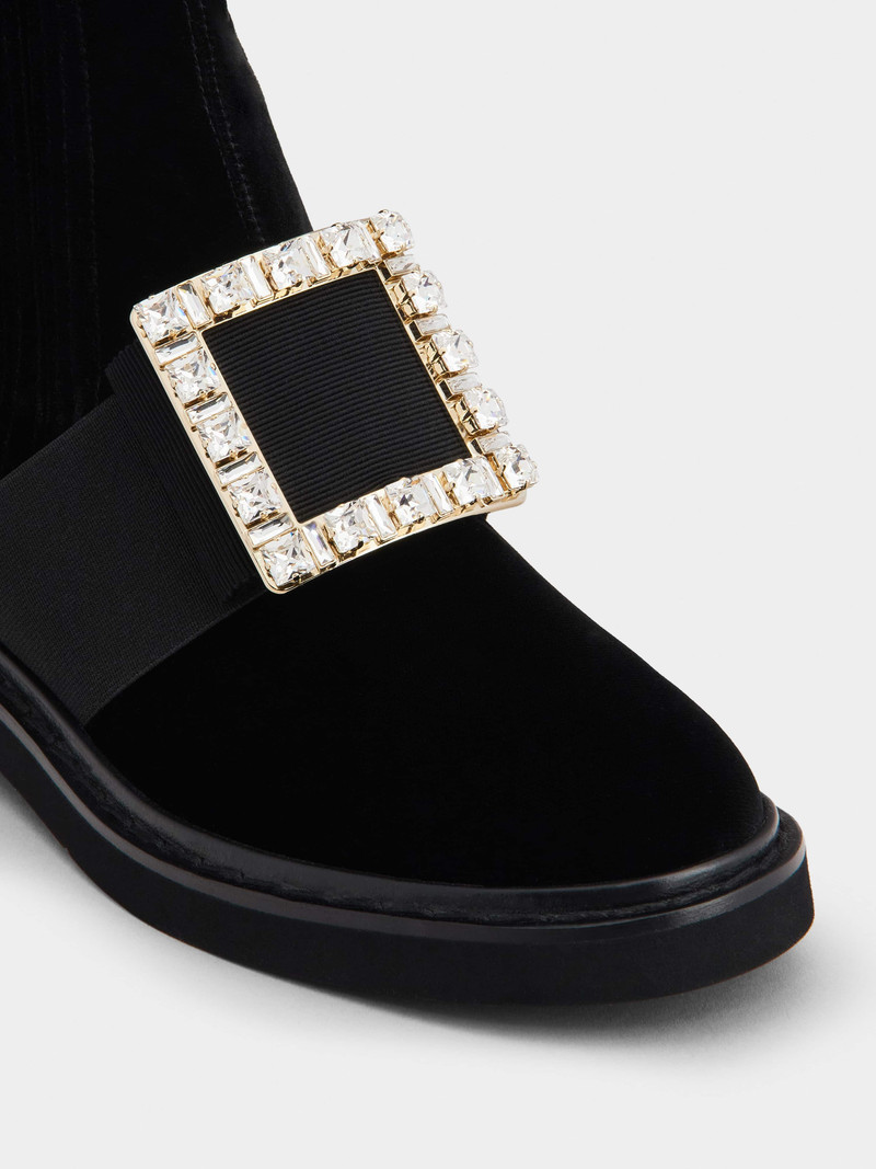 Viv' Rangers Strass Buckle Chelsea Booties in Velvet 3