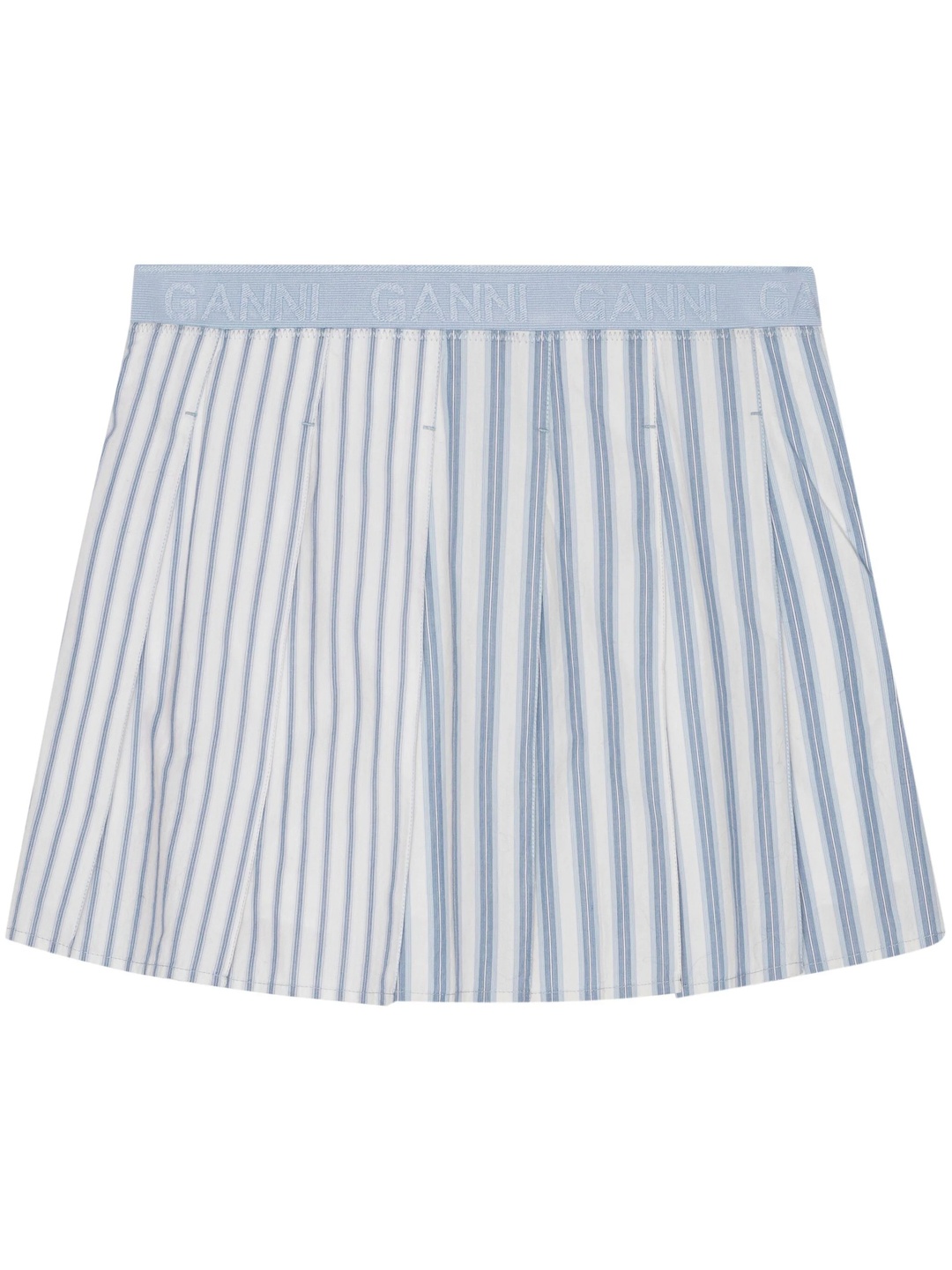 Stripe Cotton Pleated Mini Skirt - 1