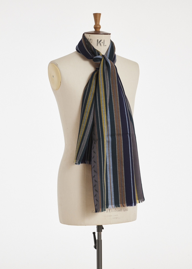 Dark Grey Virgin Wool-Blend 'City Stripe' Scarf 3