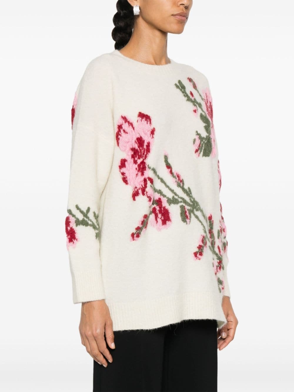 jacquard rose sweater - 3